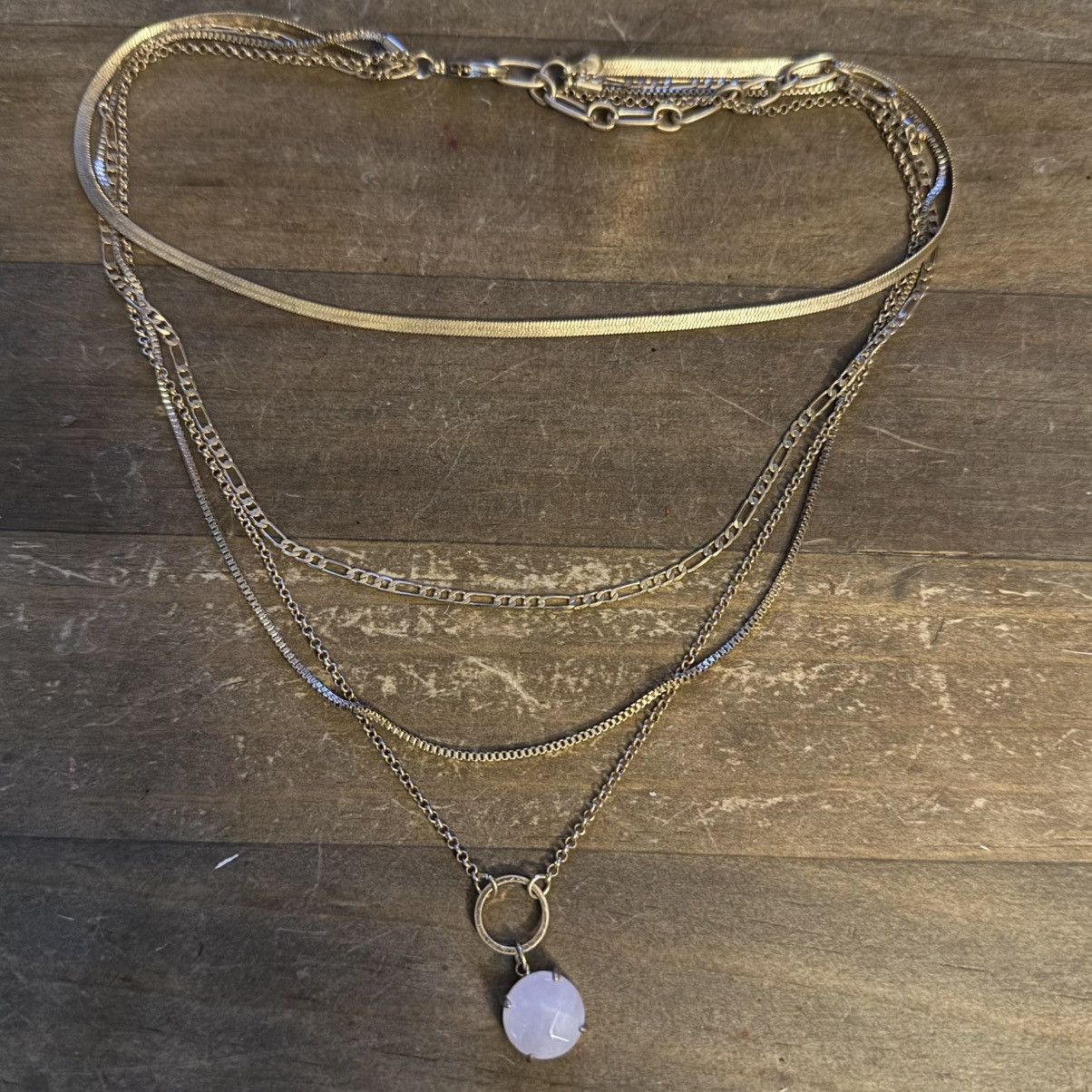 Other Gold tone multi layered chain rose quartz pendant necklace Size ONE SIZE - 3 Thumbnail