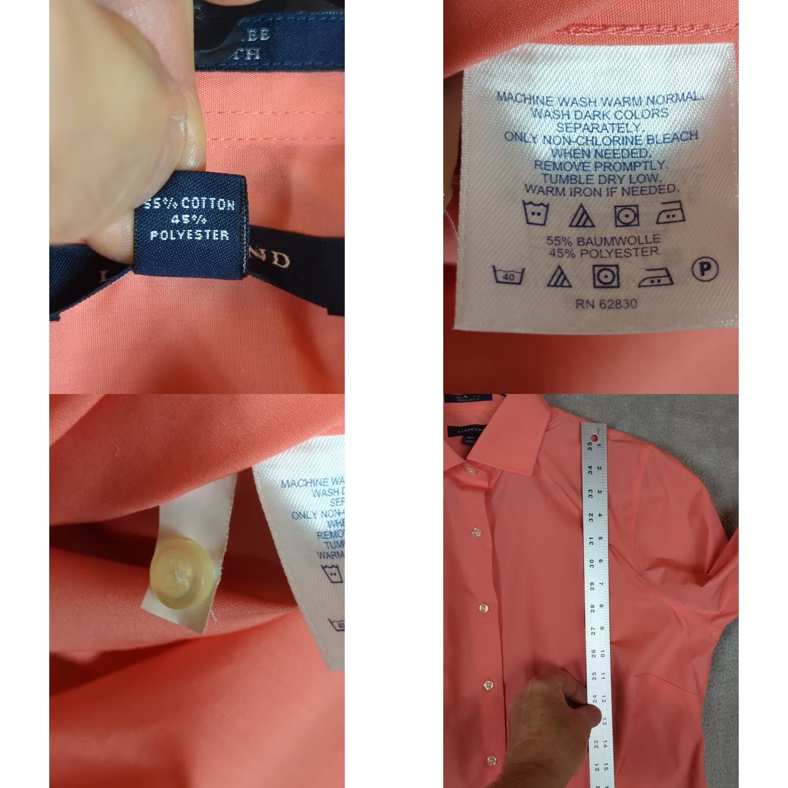 Lands' End LANDS' END WOMEN'S ORANGE LONG SLEEVE BUTTON FRONT WRINKLE FREE TOP SZ 12T Tall Shirts Womens Work Modern Size XL / US 12-14 / IT 48-50 - 8 Thumbnail