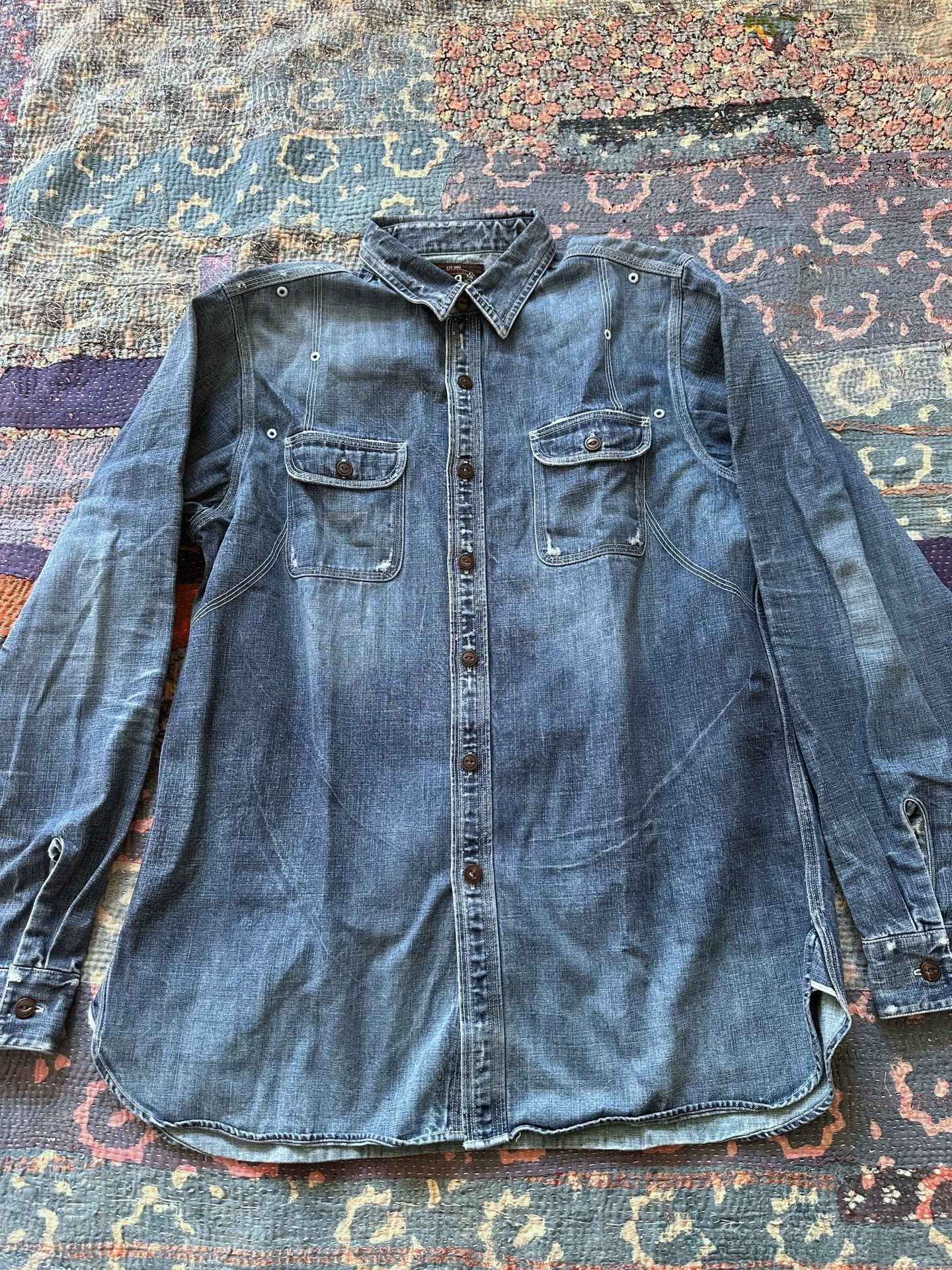 RRL Ralph Lauren RRL Vintage Distressed Denim Shirt M Size US M / EU 48-50 / 2 - 1 Thumbnail