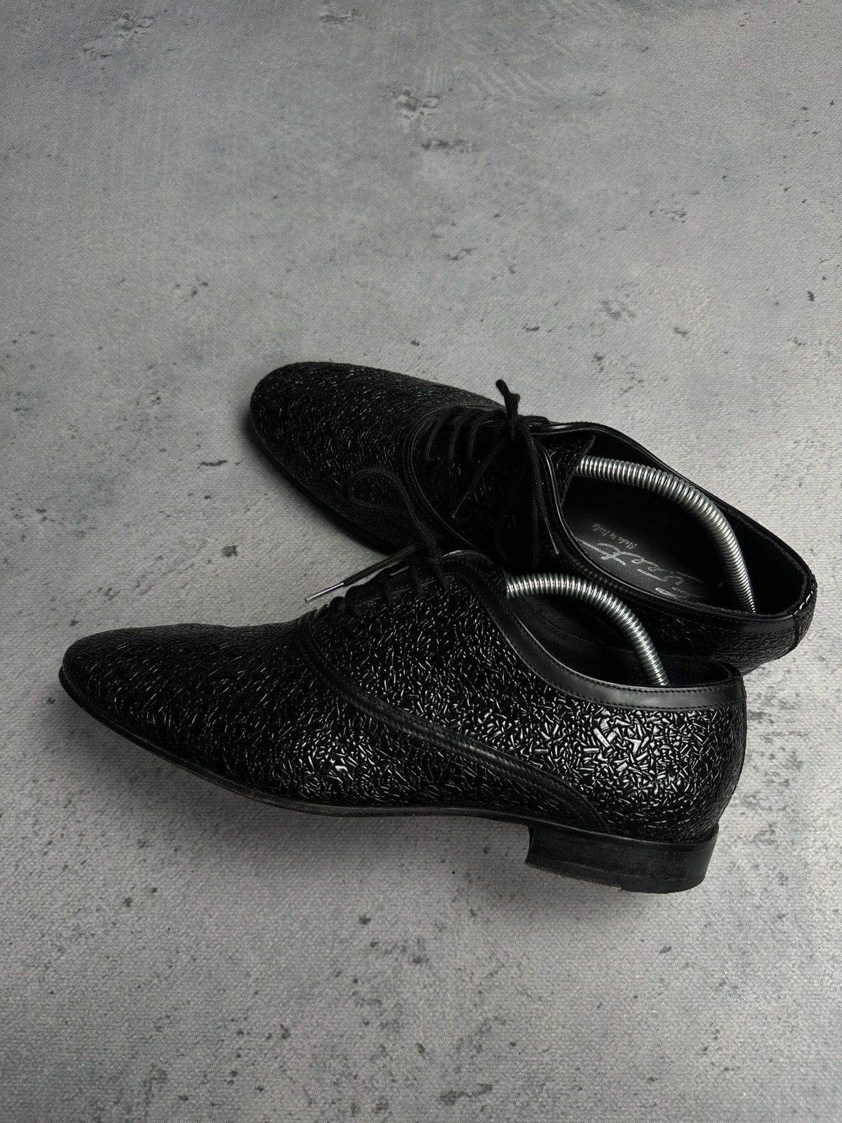 Genuine Leather Eveet Made in Italy Textured Black Derby Shoes Vero Cuoio Size US 9 / EU 42 - 10 Thumbnail