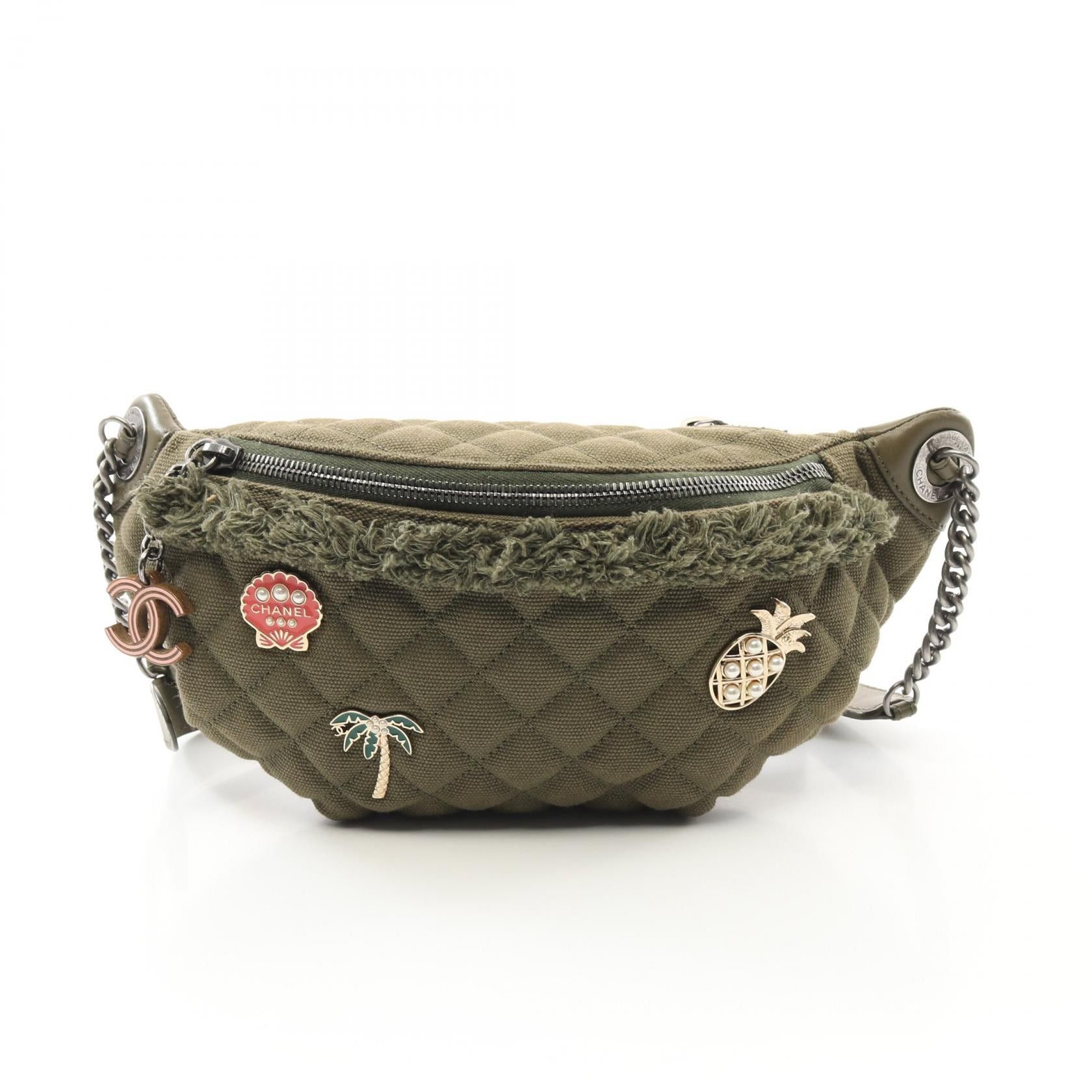 Chanel Chanel Matelasse Waist Bag Body Canvas Leather Khaki Green Antique Silver Hardware Processing 2017 Cruise Collection Size ONE SIZE - 1 Thumbnail