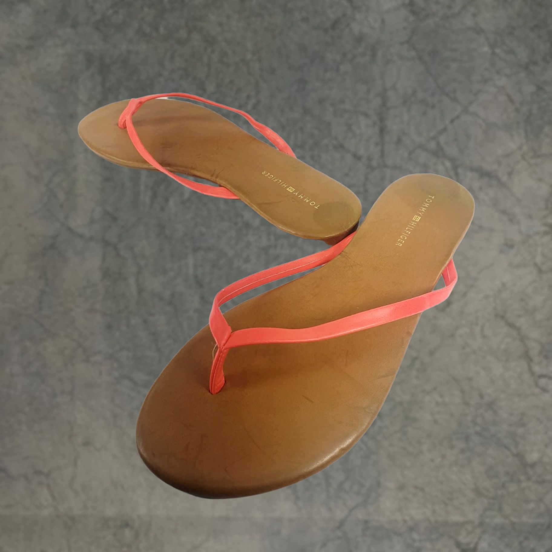 Tommy Hilfiger Tommy Hilfiger Women's Sandal Flat Slide Thong Orange Faux Leather Rubber Sole 7.5 UK 8 US Casual Summer Comfort Size US 8 / IT 38 - 1 Thumbnail