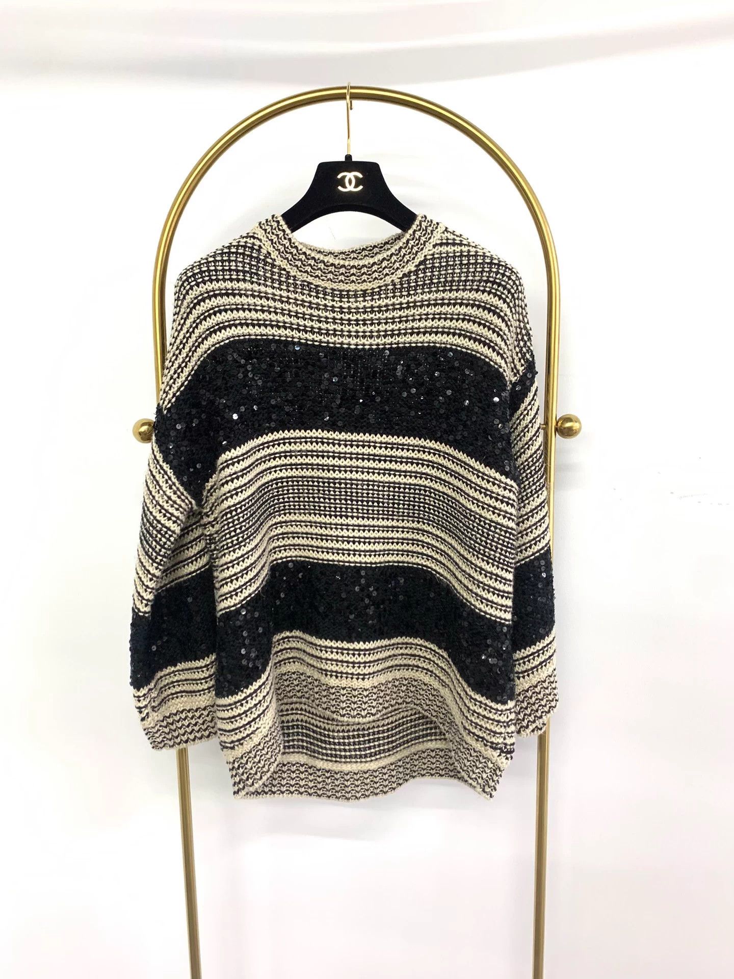 Brunello Cucinelli Brunello C. B&W Colorblock Sequin Stripe Sweater M Size M / US 6-8 / IT 42-44 - 1 Thumbnail