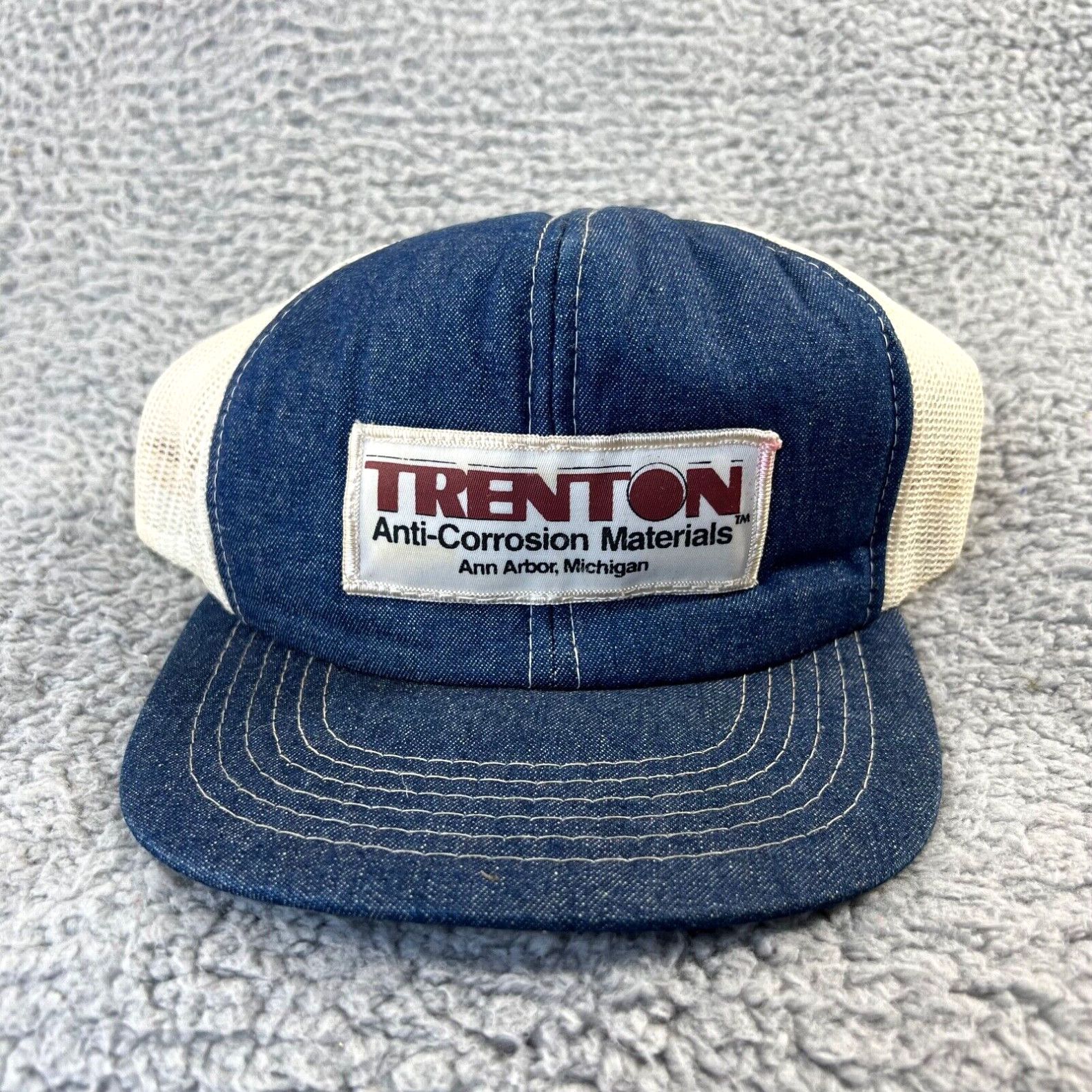 Vintage Vintage Ann Arbor Michigan Mesh Trucker Snapback Hat Blue Denim ...