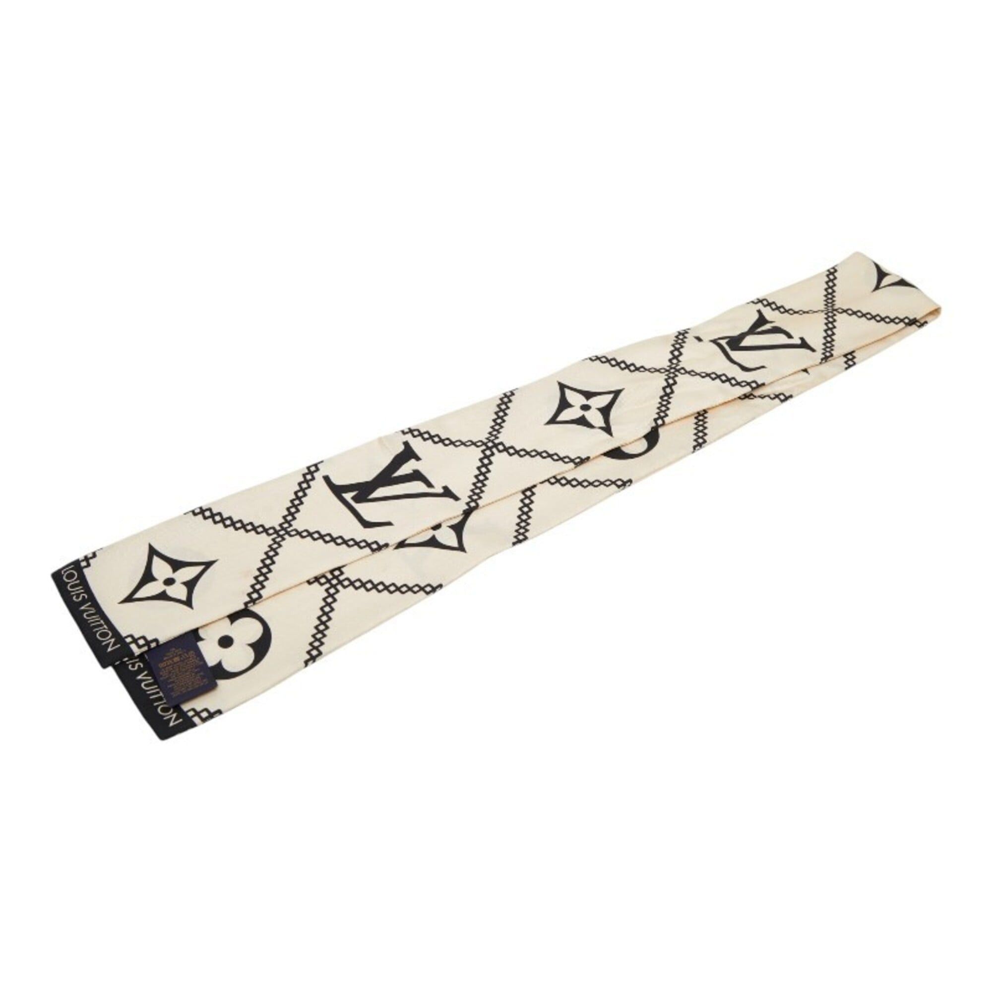 Louis Vuitton Louis Vuitton Monogram Bandeau Croision Scarf M77453 Beige Black Silk Women's LOUIS VUITTON Size ONE SIZE - 1 Thumbnail