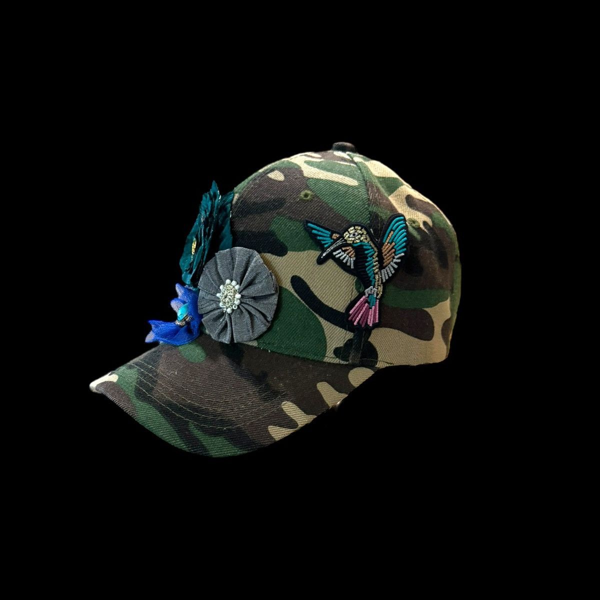 Other Custom/cap embellished with flowers and hummingbird. Size ONE SIZE - 9 Thumbnail