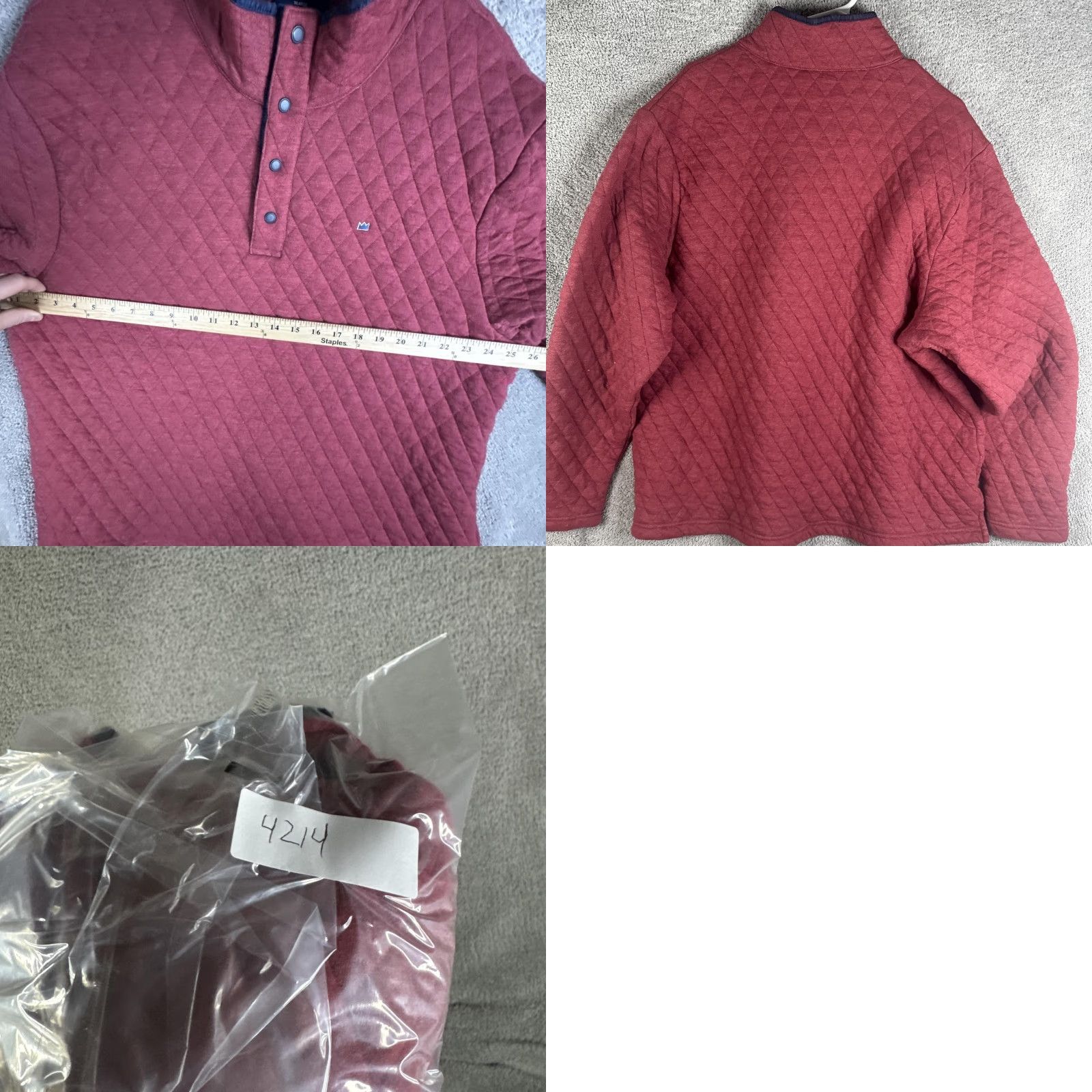 Vintage Crown & Ivy Sweatshirt Mens XL Red Quilted Snap Henley Pullover Mock Neck Lined Winter Heavyweight Insulated Jersey Cotton Polyester Size US XL / EU 56 / 4 - 9 Thumbnail