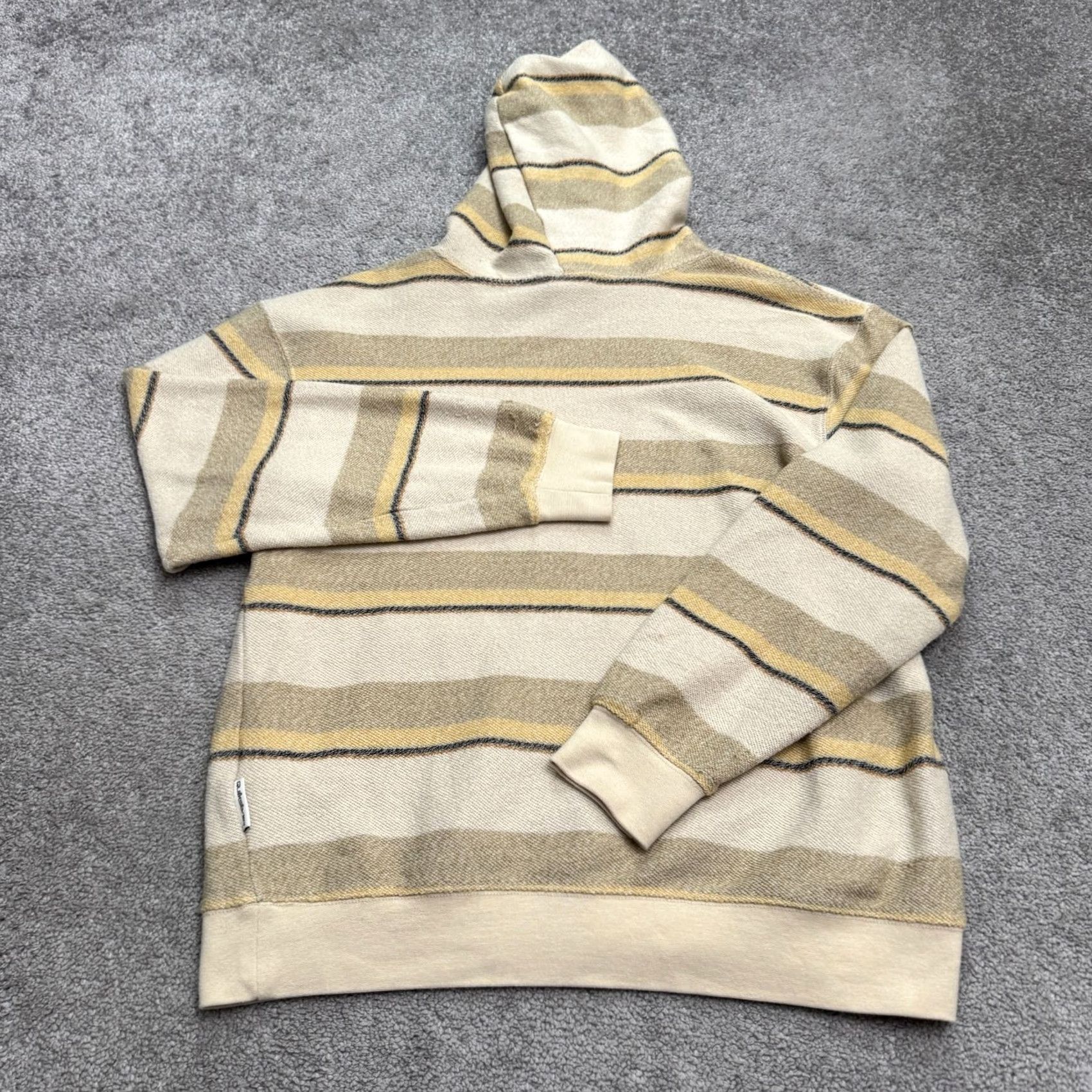 Quiksilver Quiksilver Pullover Hoodie Mens Small Beige Striped Textured Fleece Sweatshirt Long Sleeve Hooded Regular Fit Casual Winter Spring Fall Outdoor Logo Size US S / EU 44-46 / 1 - 2 Thumbnail