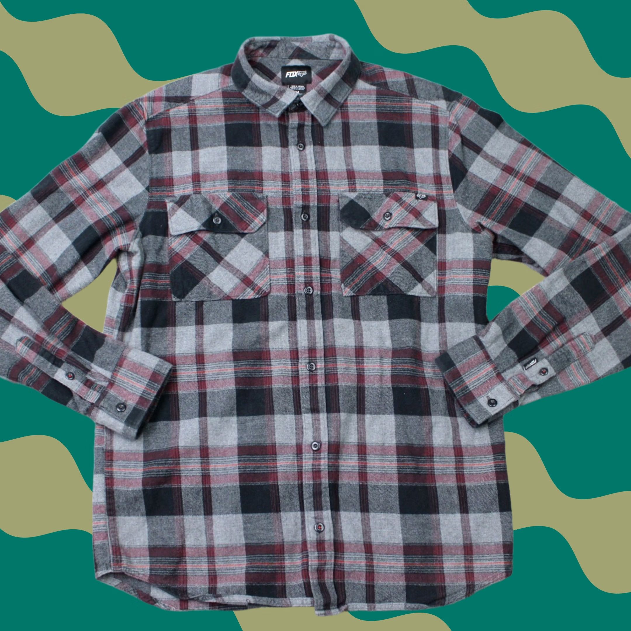 Fox Racing Fox Racing Shirt Men Medium Gray/Red Plaid Flannel 100% Cotton Long Sleeve Button Up Casual Outdoor Vintage? Size US M / EU 48-50 / 2 - 1 Thumbnail