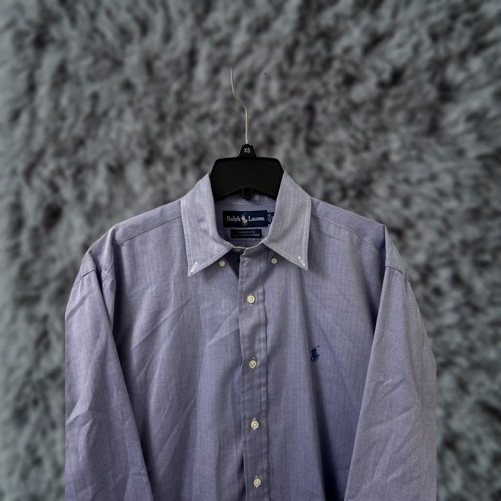 Ralph Lauren VINTAGE Ralph Lauren Yarmouth Shirt Mens 15 Blue Herringbone Button-Down L/S Dress Shirt Non-Iron 100% Cotton Size US M / EU 48-50 / 2 - 1 Thumbnail
