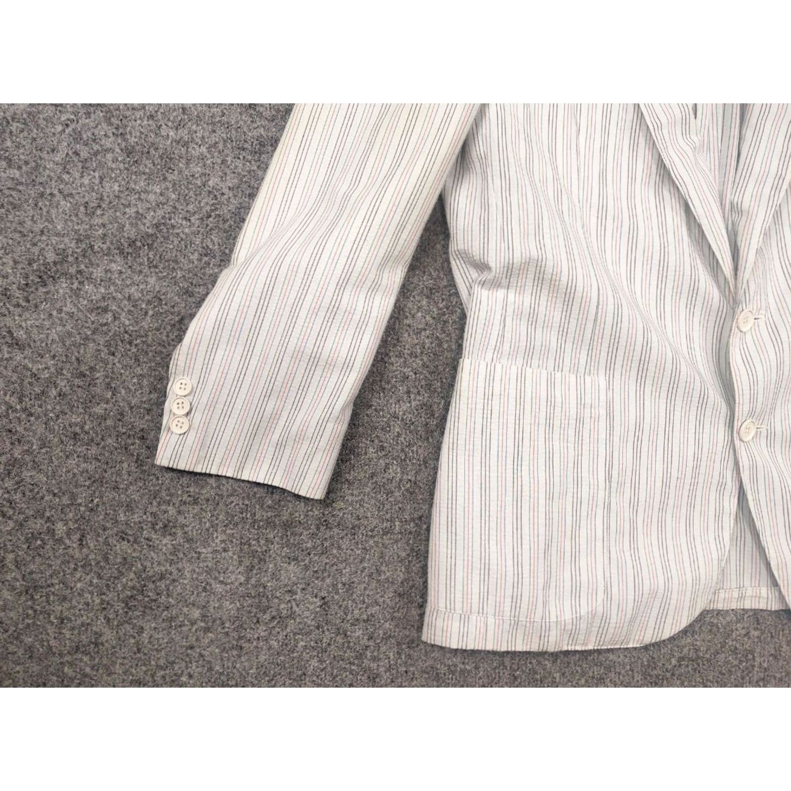 Yves Saint Laurent VINTAGE Yves Saint Laurent France Mens White Striped Blazer Wool Canvas Two-Button Front Blazer Regular Size M Size 40R - 4 Thumbnail
