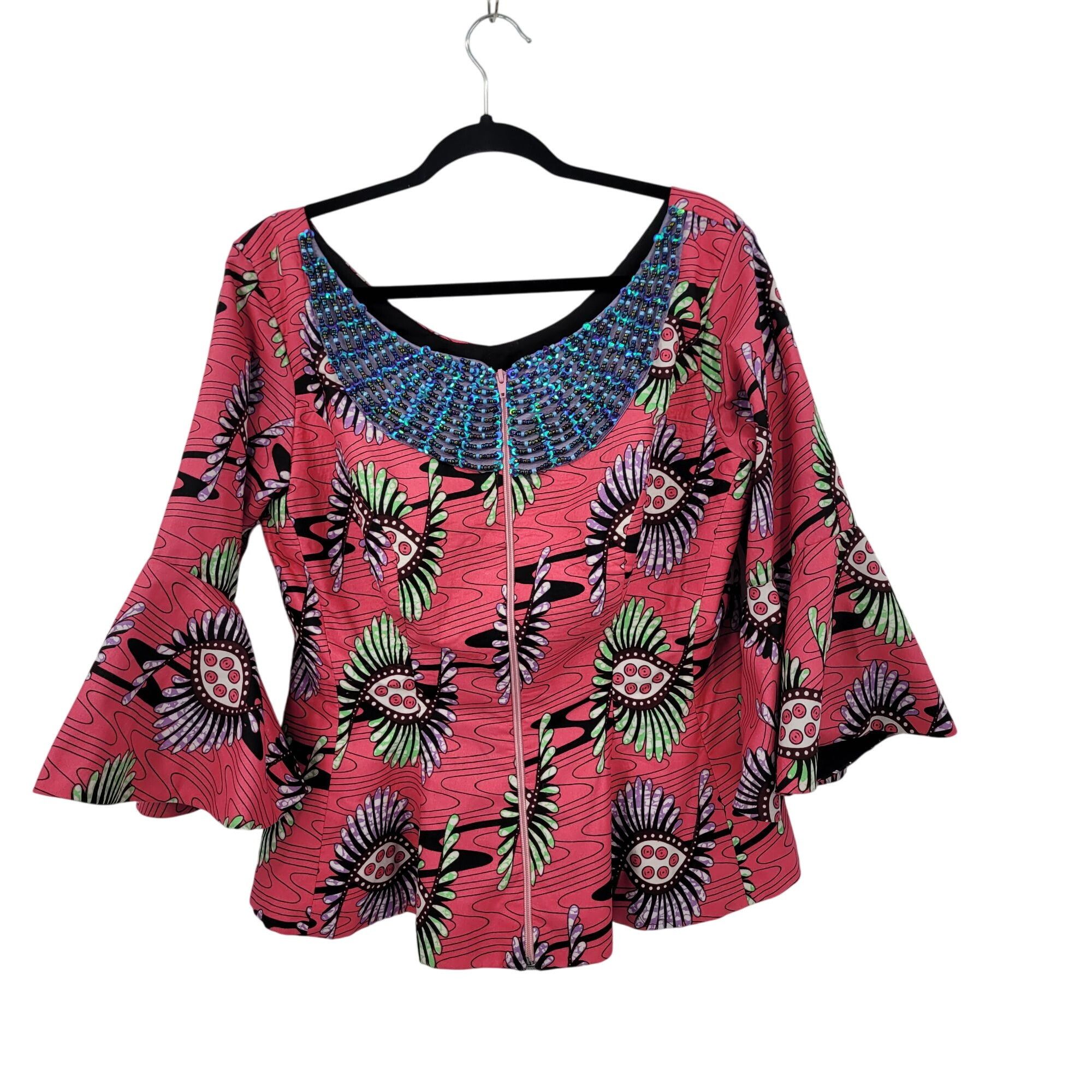 Handmade Handmade African Print Bell Sleeve Top Blazer Sz M Beaded Co Size M / US 6-8 / IT 42-44 - 1 Thumbnail