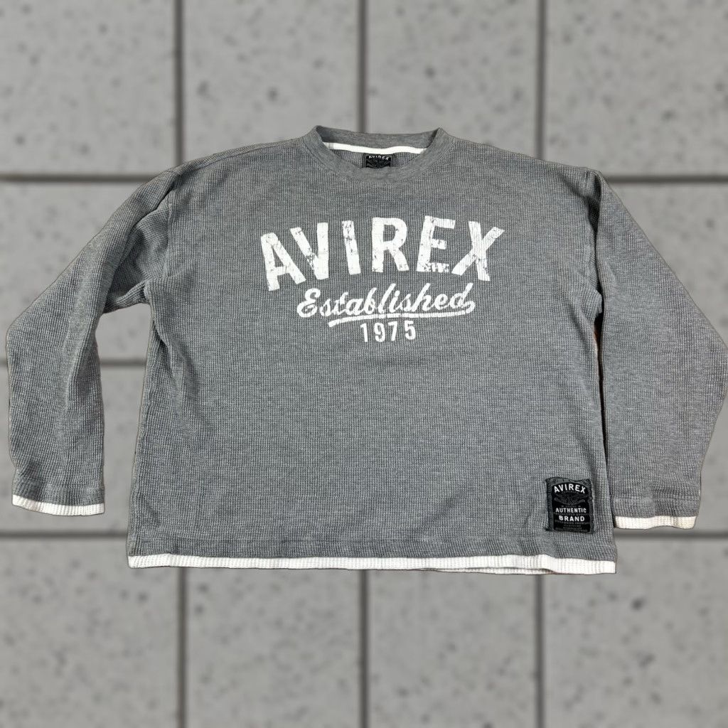 Avirex VINTAGE Avirex Mens Long Sleeve Shirt Thermal Waffle Knit Gray White Size M Graphic Print Crew Neck Hip Hop Retro 2000s Size US M / EU 48-50 / 2 - 1 Thumbnail