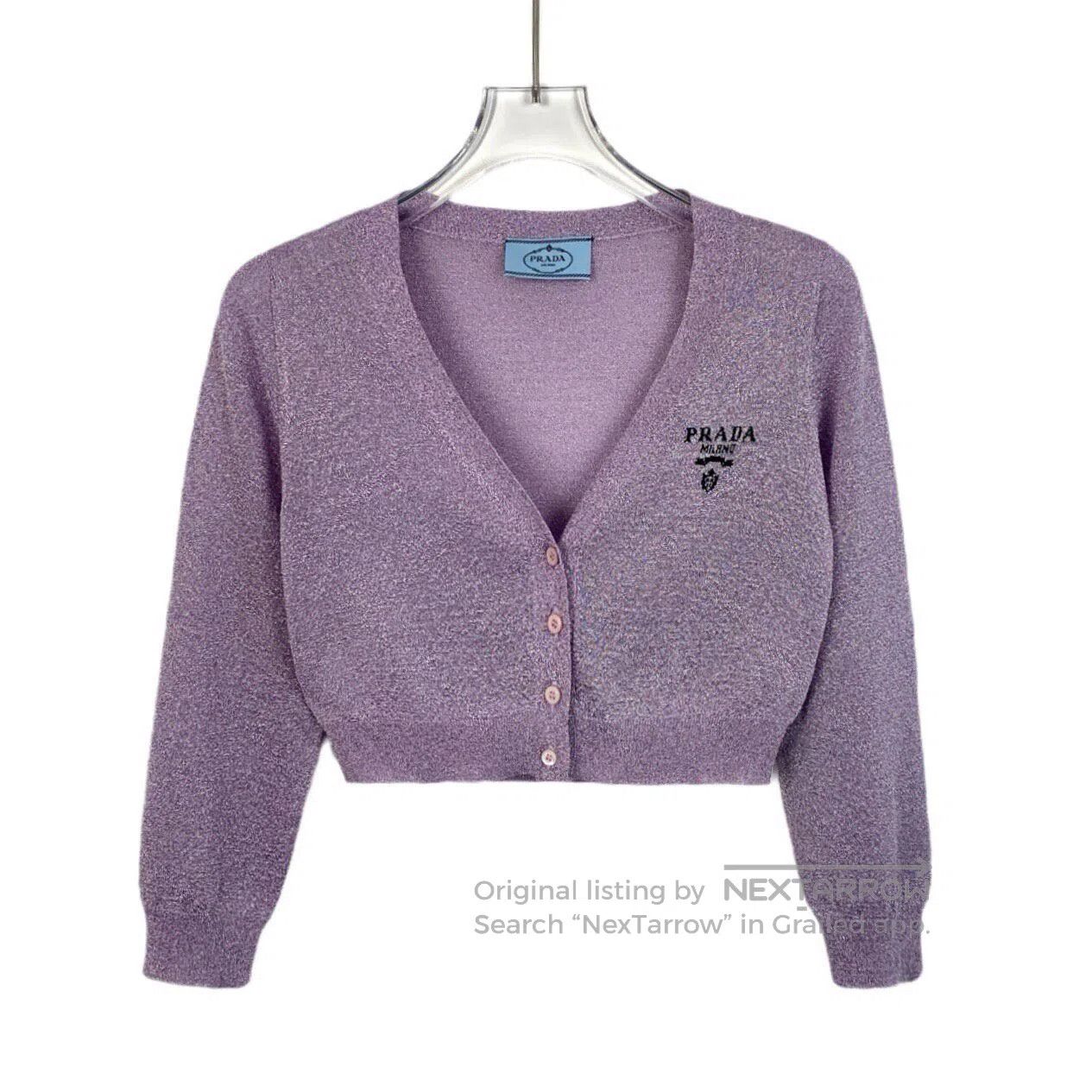 Prada Prada Purple Logo Letter Embroidered Short Knit Cardigan J Size XS / US 0-2 / IT 36-38 - 1 Thumbnail