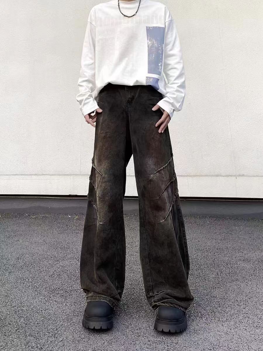 Japanese Brand × Jean Aged wash vintage scratched design baggy jeans Size US 34 / EU 50 - 4 Thumbnail