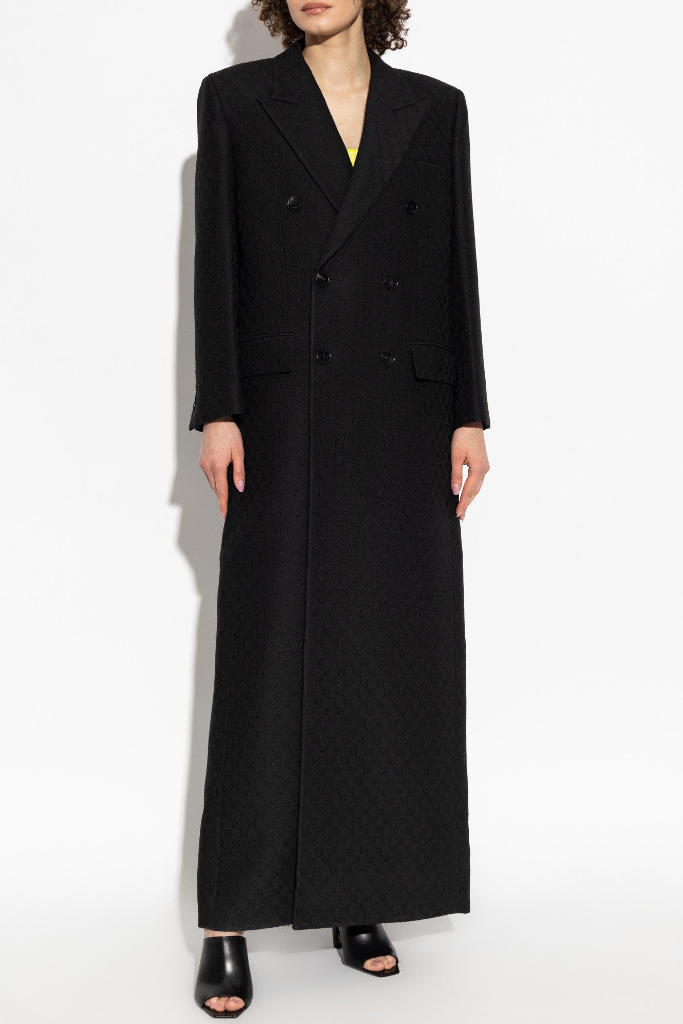 Gucci o1la5ras0526 GG Silk Wool Crepe Double-breasted Coat Black Size M / US 6-8 / IT 42-44 - 3 Thumbnail