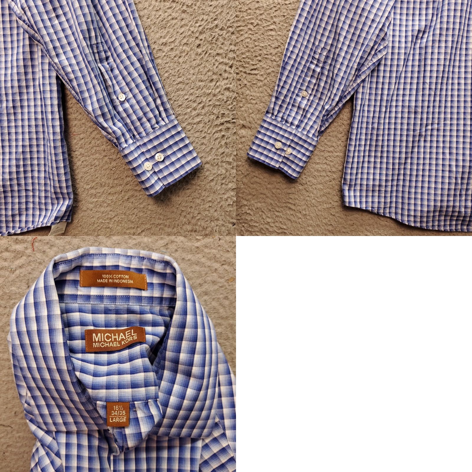 Michael Kors Michael Kors Dress Shirt Mens Large Multicolor Plaid Cotton Collared Button Down Size 42R - 8 Thumbnail