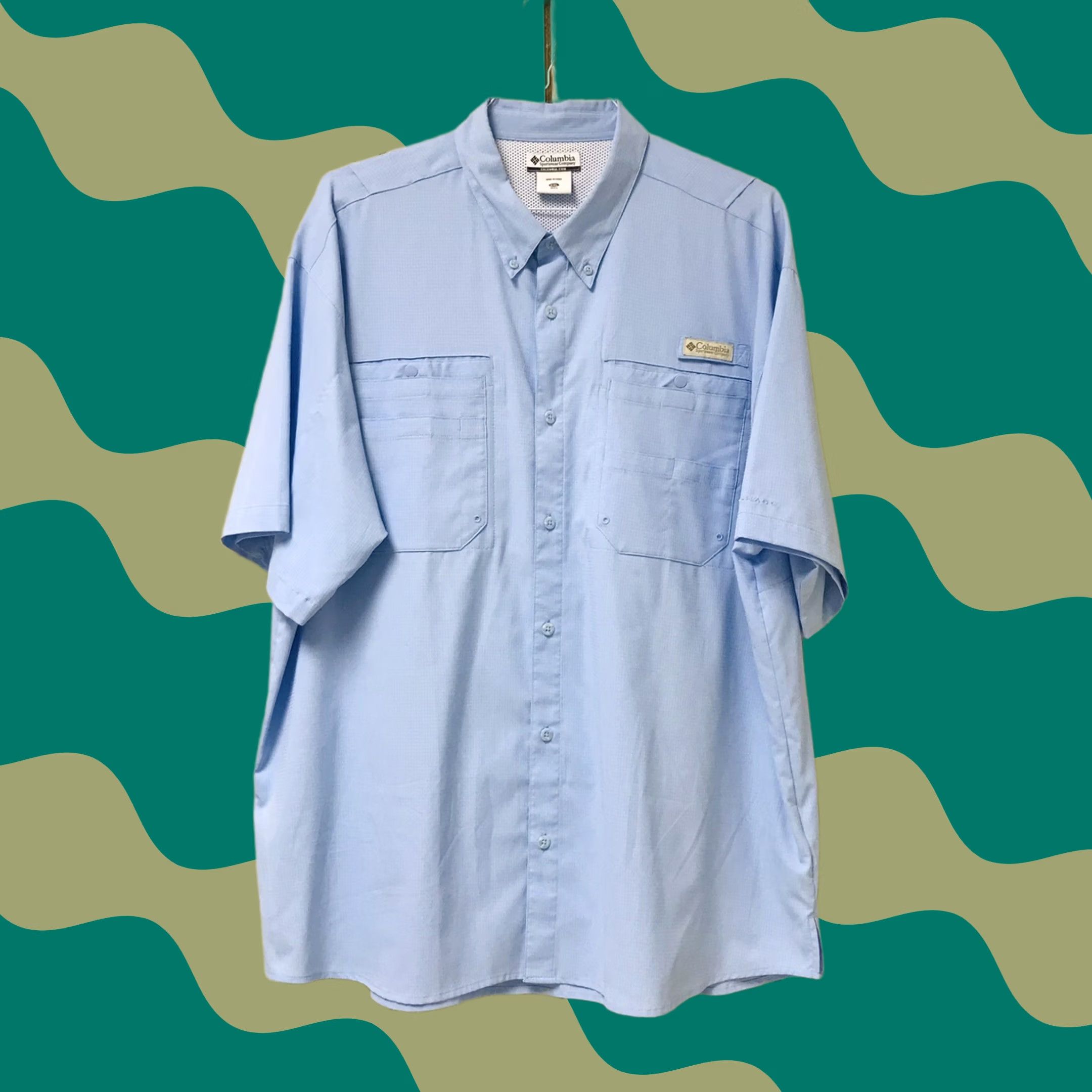Vintage VINTAGE? No - Columbia Men Sail Blue PFG Performance Button-Up Short Sleeve Fishing Shirt 2XL Size US XXL / EU 58 / 5 - 1 Thumbnail