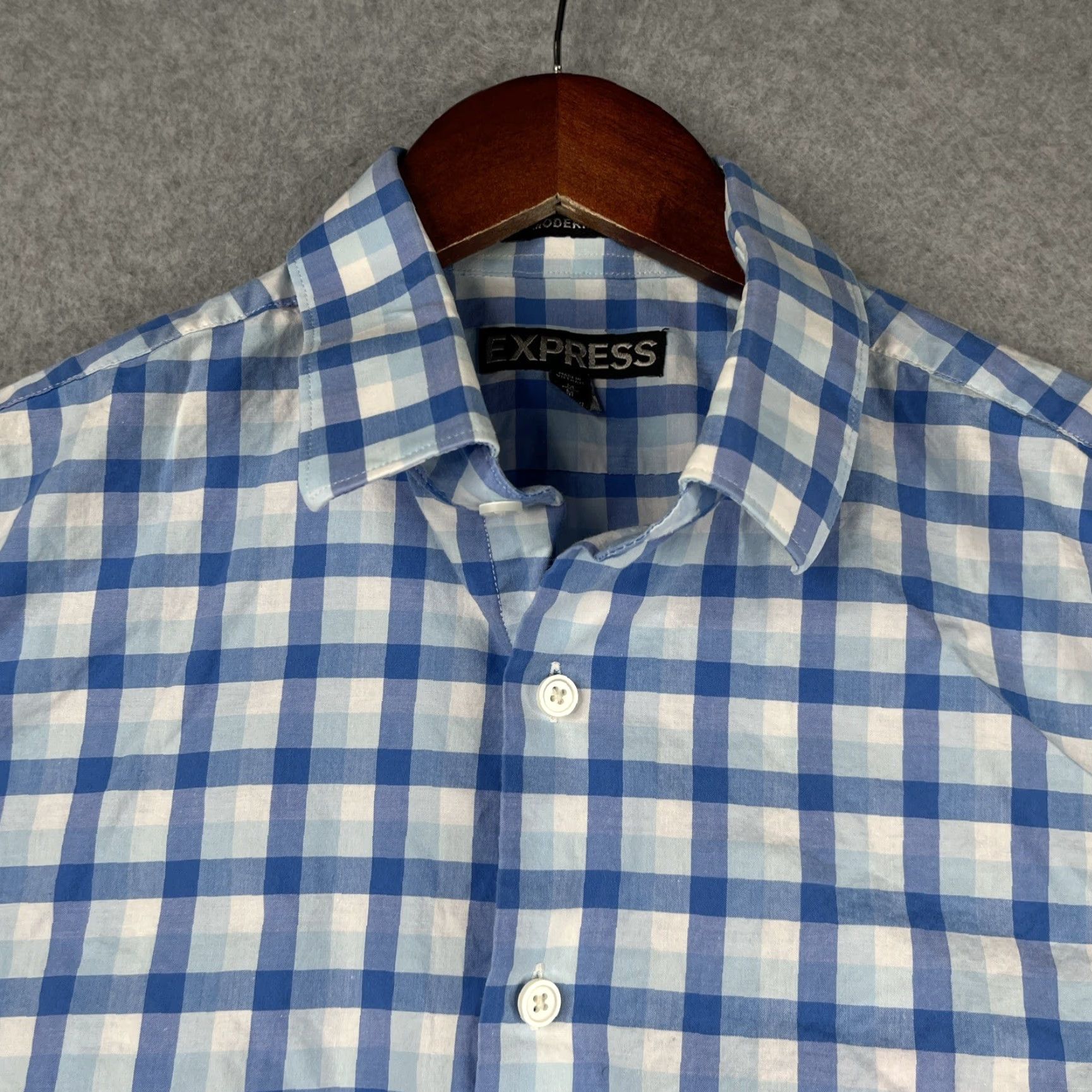 Express Express Shirt Mens M Blue Plaid Long Sleeve Button-Up Casual Preppy Modern Col­lar Button-Through Cotton Woven Size US M / EU 48-50 / 2 - 3 Thumbnail