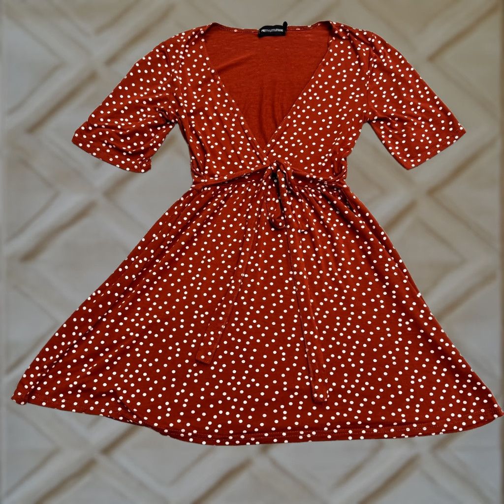 PrettyLittleThing PrettyLittleThing Polka Dot A-Line Dress Womens 4 Orange Short Sleeve Stretch Dress Size 27" / US 4 / IT 40 - 1 Thumbnail
