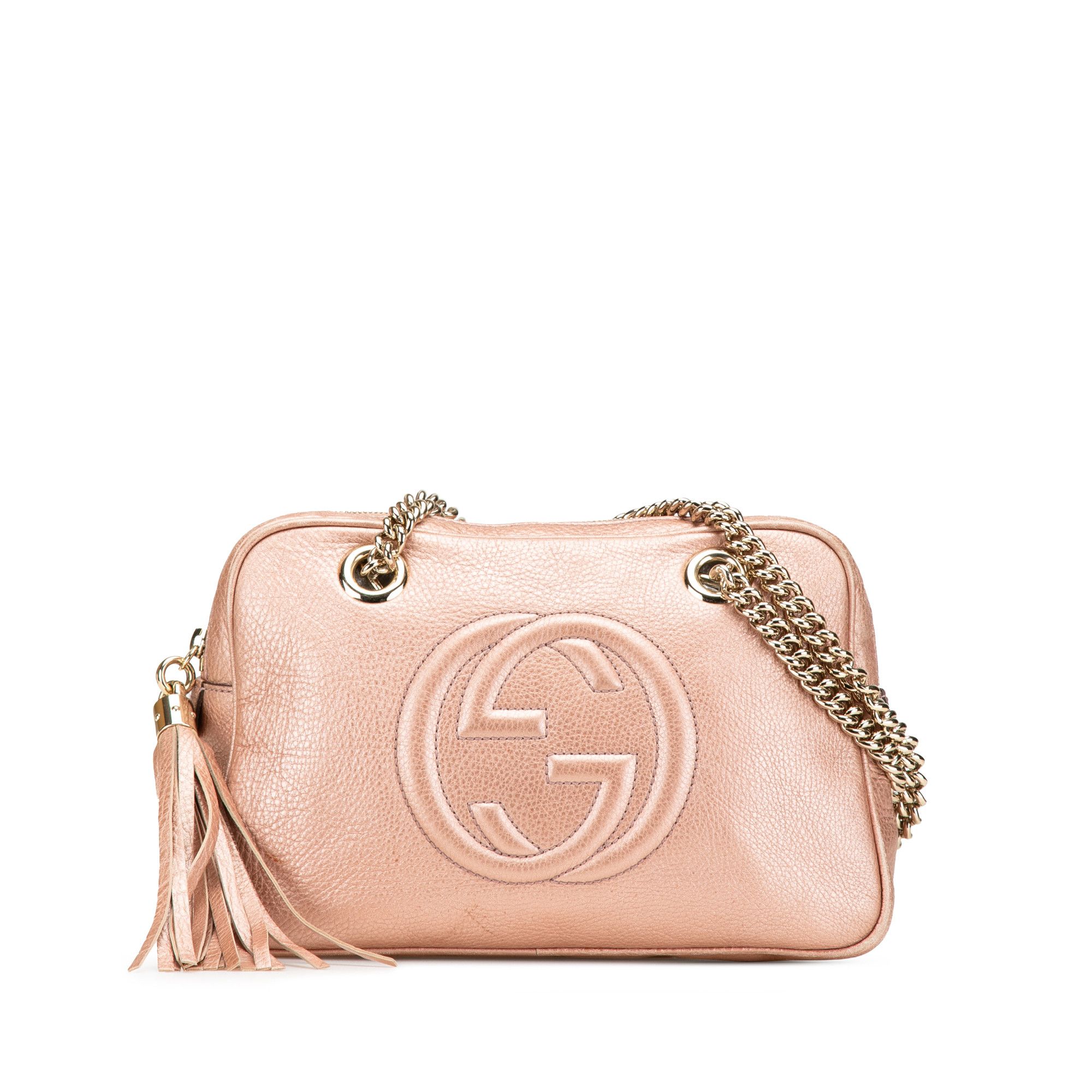 Gucci Leather Soho Chain Zip Shoulder Bag in Pink, Women's