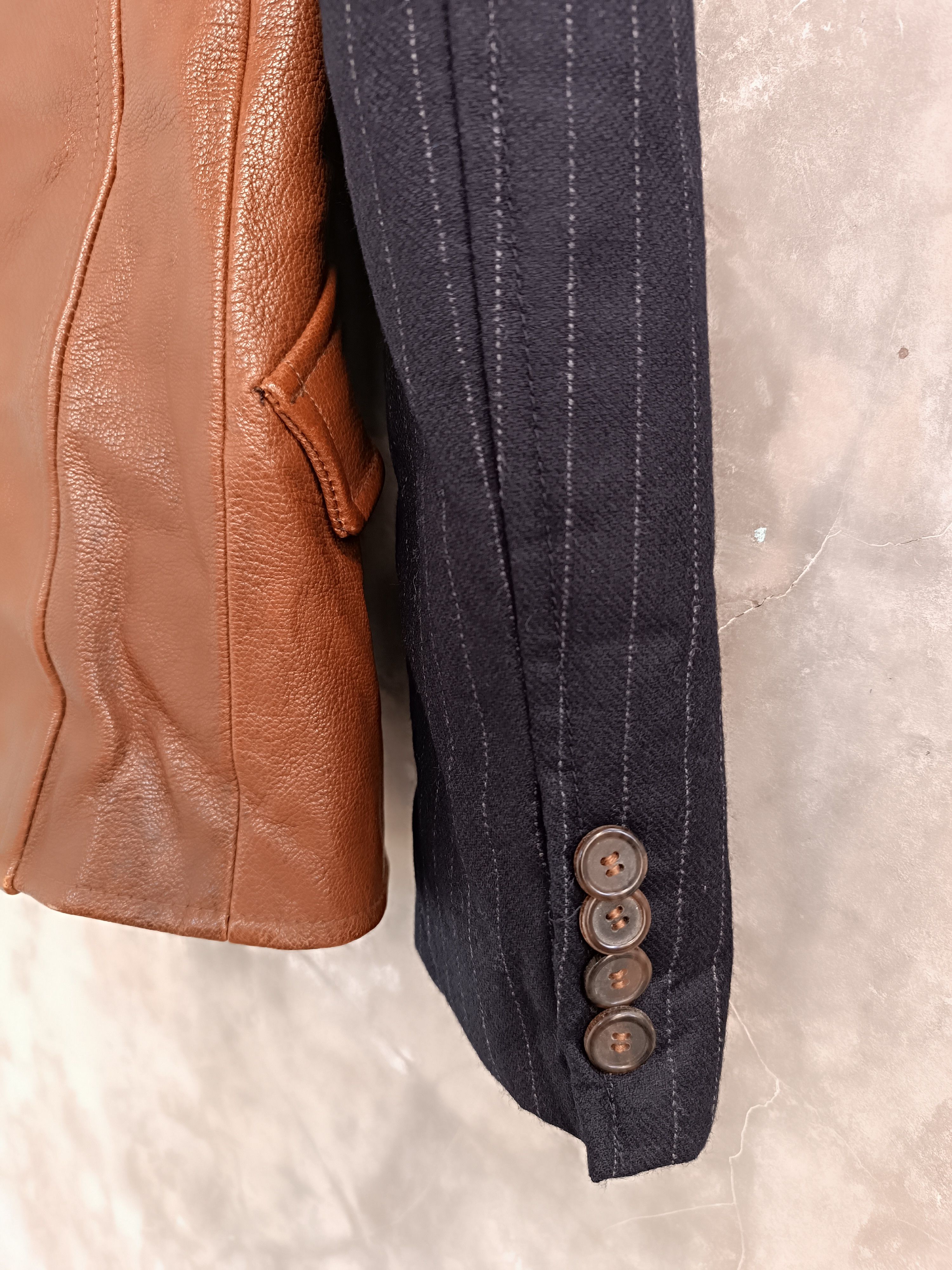 Japanese Brand × Other RARE 🔥 BLAZER JACKET WITH A COMBINATION OF BROWN LEATHER Size 52S - 6 Thumbnail