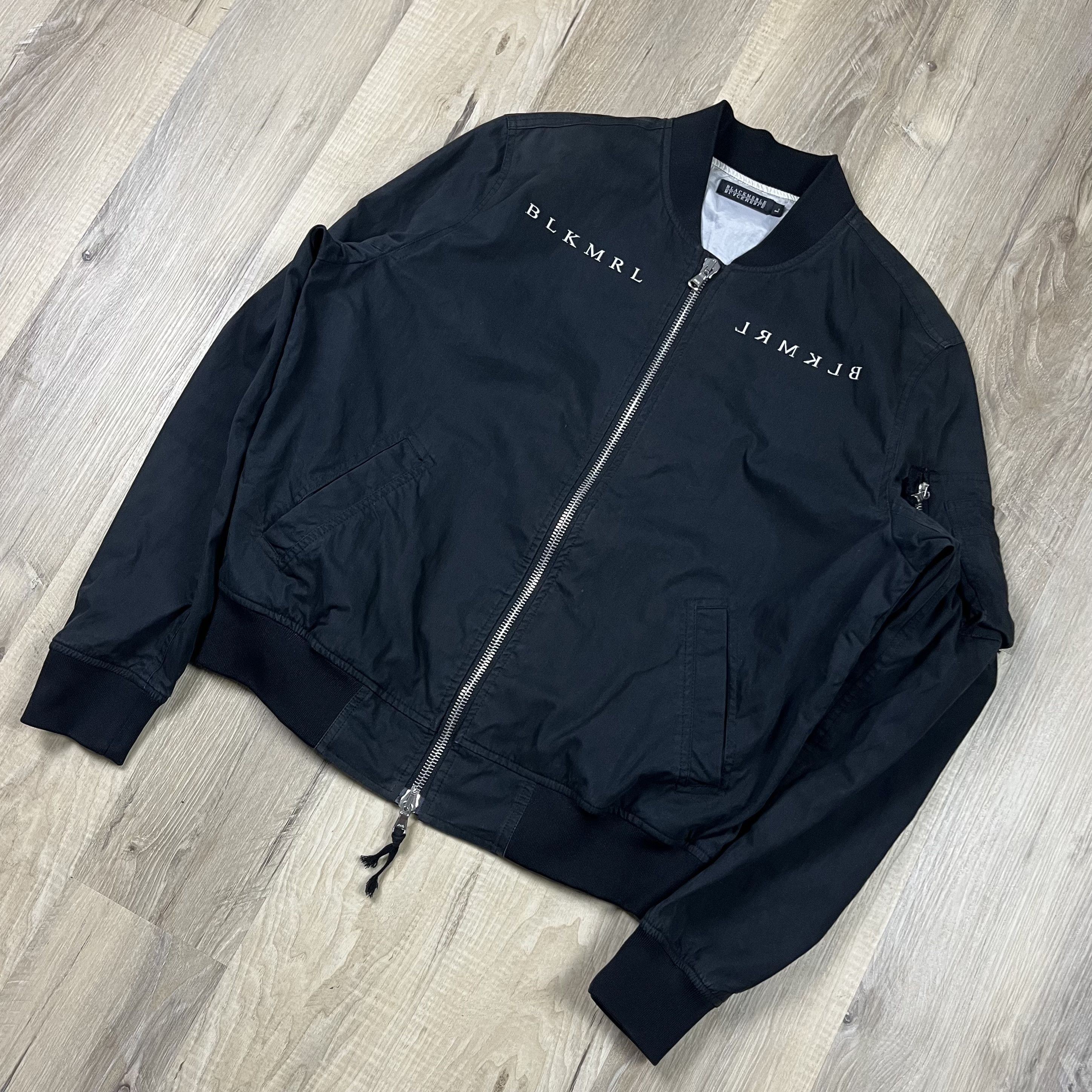 Black Merle Bomber Jacket Black Large Lampo Zipper Korea