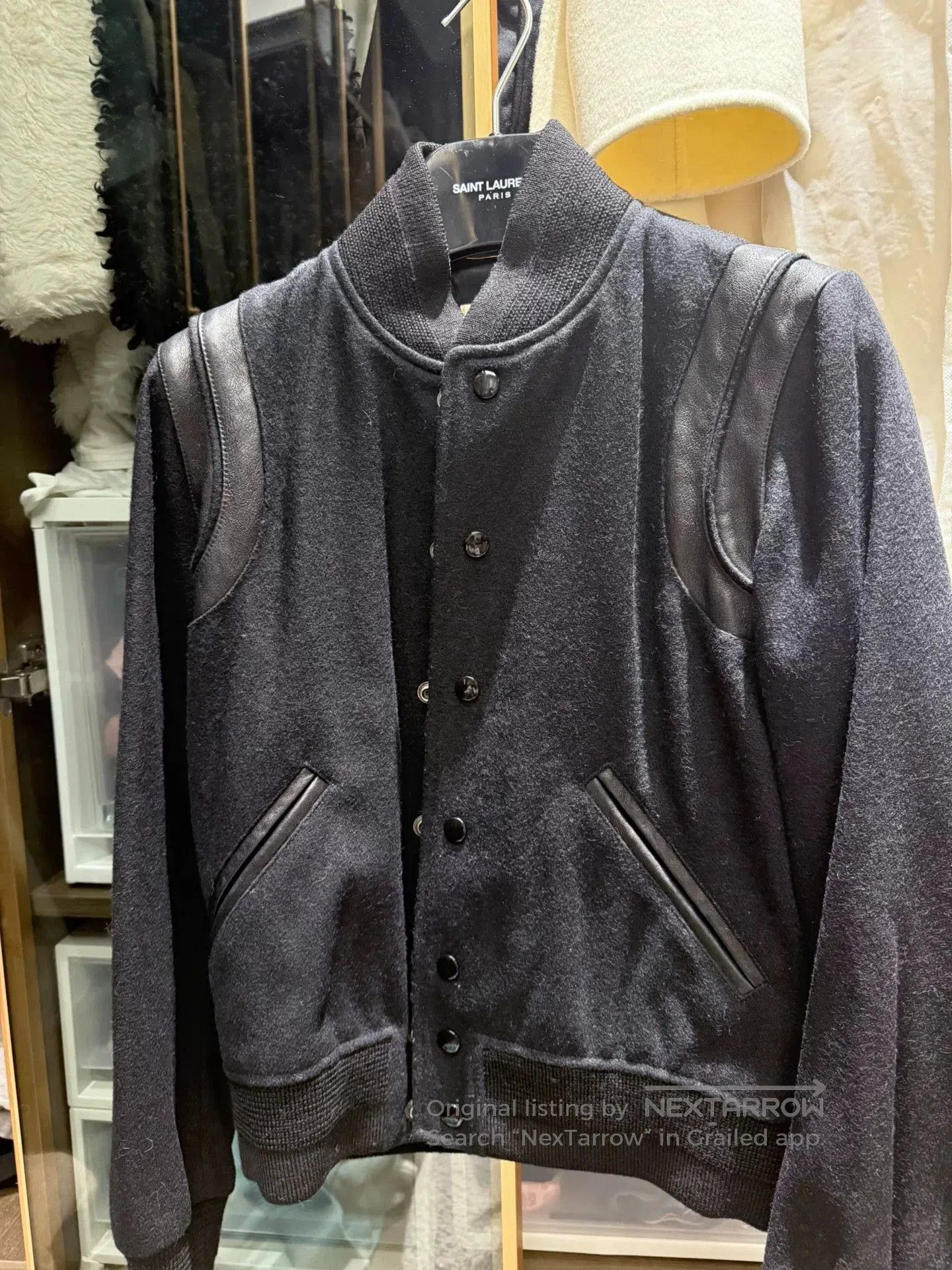 Saint Laurent Black Leather Sleeve Jacket.