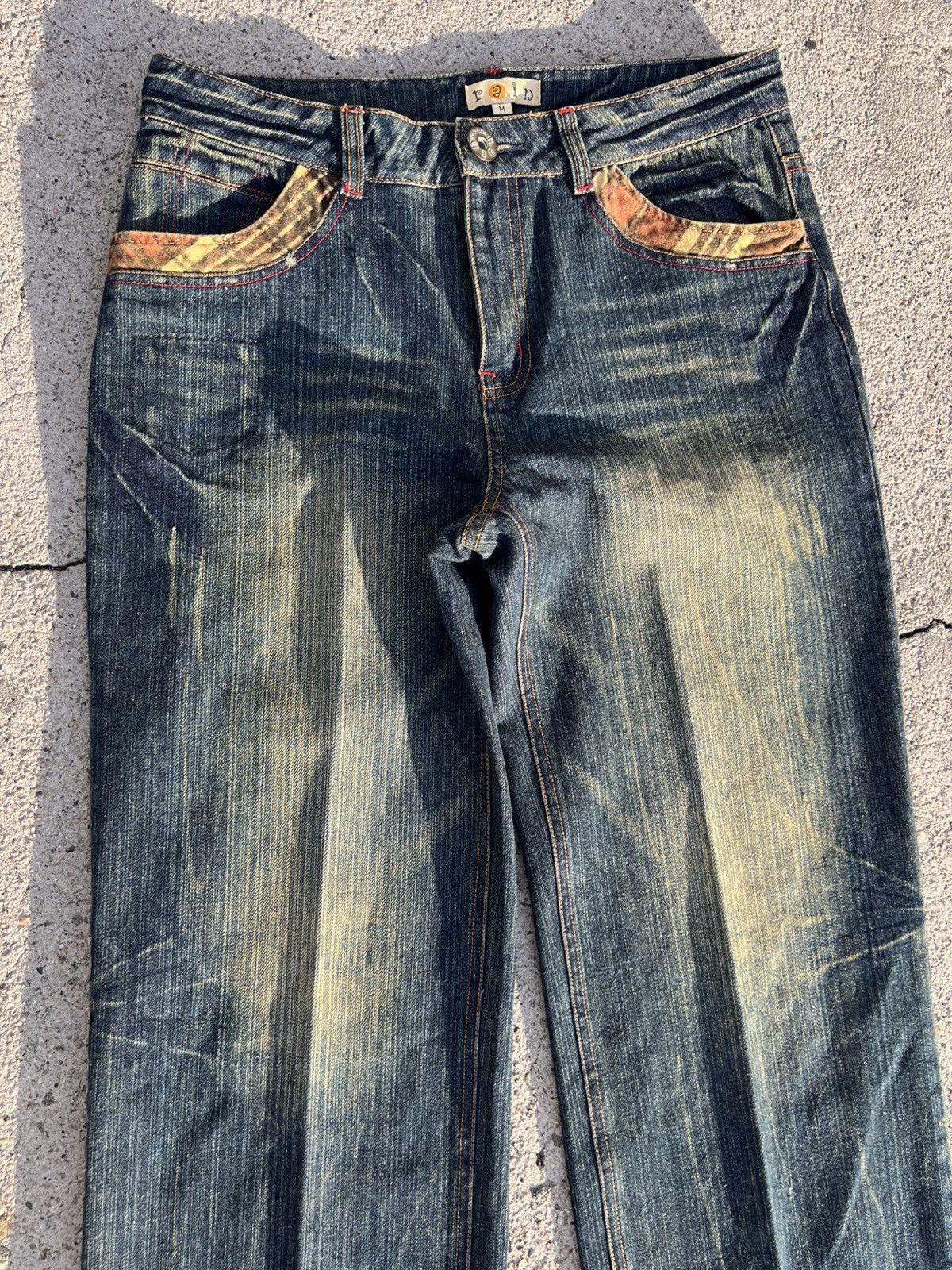 Vintage Y2K 2000’s Vintage Rain Blue Denim Plaid Retro Jeans Pants Size 28" / US 6 / IT 42 - 3 Thumbnail