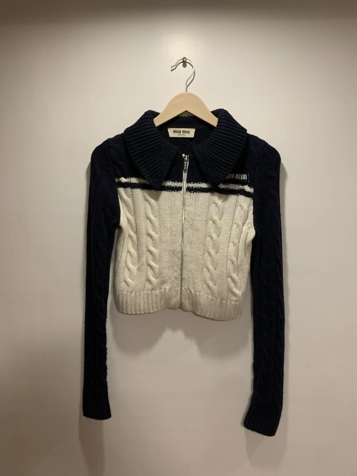 Miu Miu MIU MIU Cable-Knit Wool-Blend Zip Cardigan Size XS / US 0-2 / IT 36-38 - 2 Thumbnail