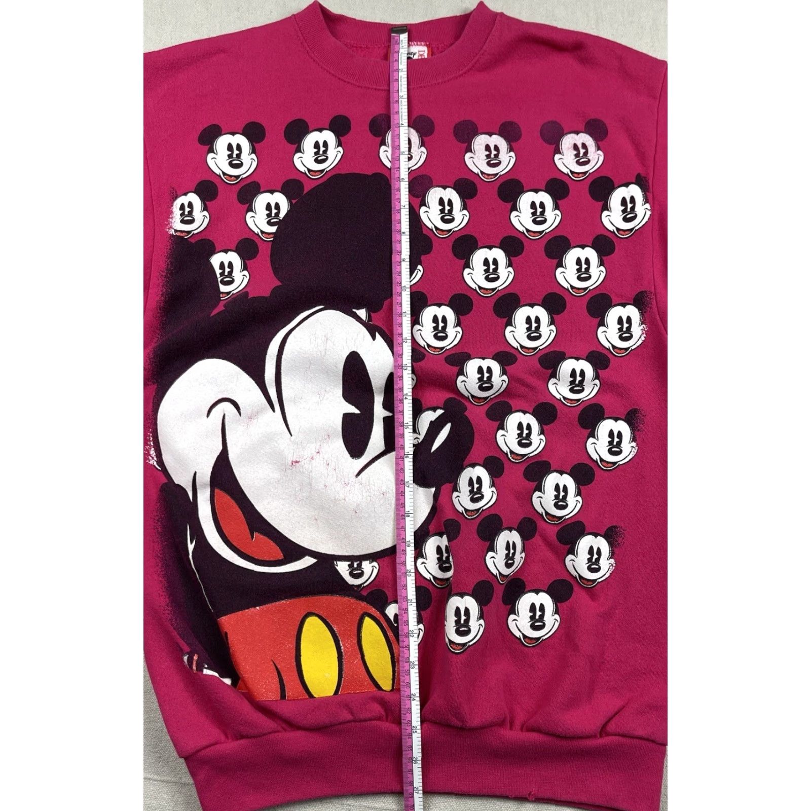 Disney VINTAGE Disney Mickey Face All Over Print Crewneck Sweatshirt - Size L (Adult) Pink, 90s Cartoon Logo, Unisex, Pullover, Cotton Blend, Fleece, USA Size US L / EU 52-54 / 3 - 7 Thumbnail