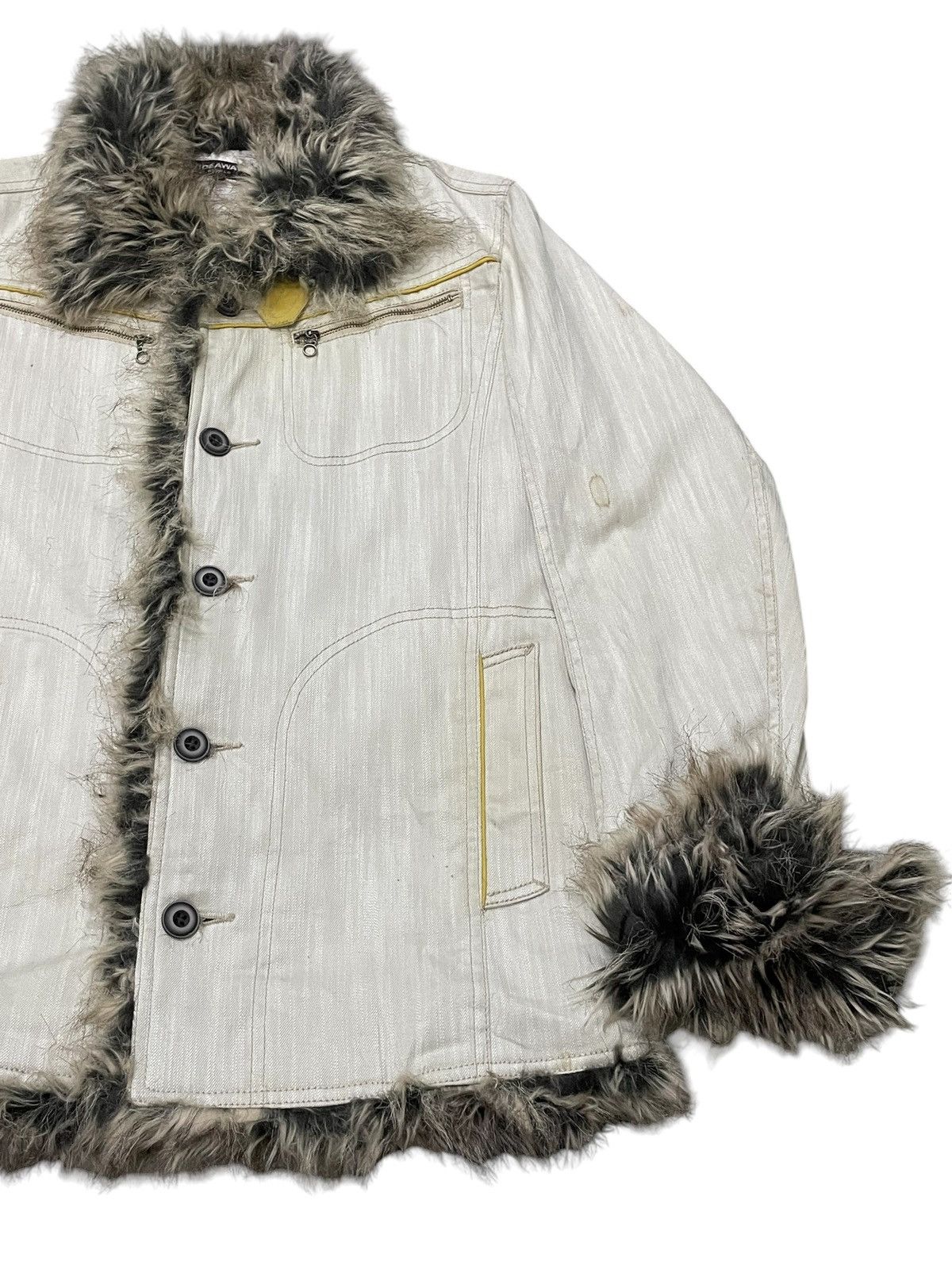 If Six Was Nine × Le Grande Bleu (L.G.B.) × Vintage Hideaways Japan Cyber Grunge Fur Afghan Denim Coat Jacket Size US M / EU 48-50 / 2 - 6 Thumbnail