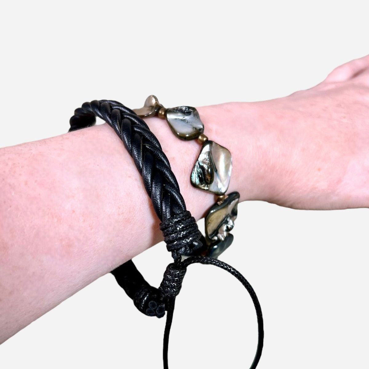 Handmade Two Bracelet Combo Leather Shell Unisex Adjustable Size Size ONE SIZE - 1 Thumbnail