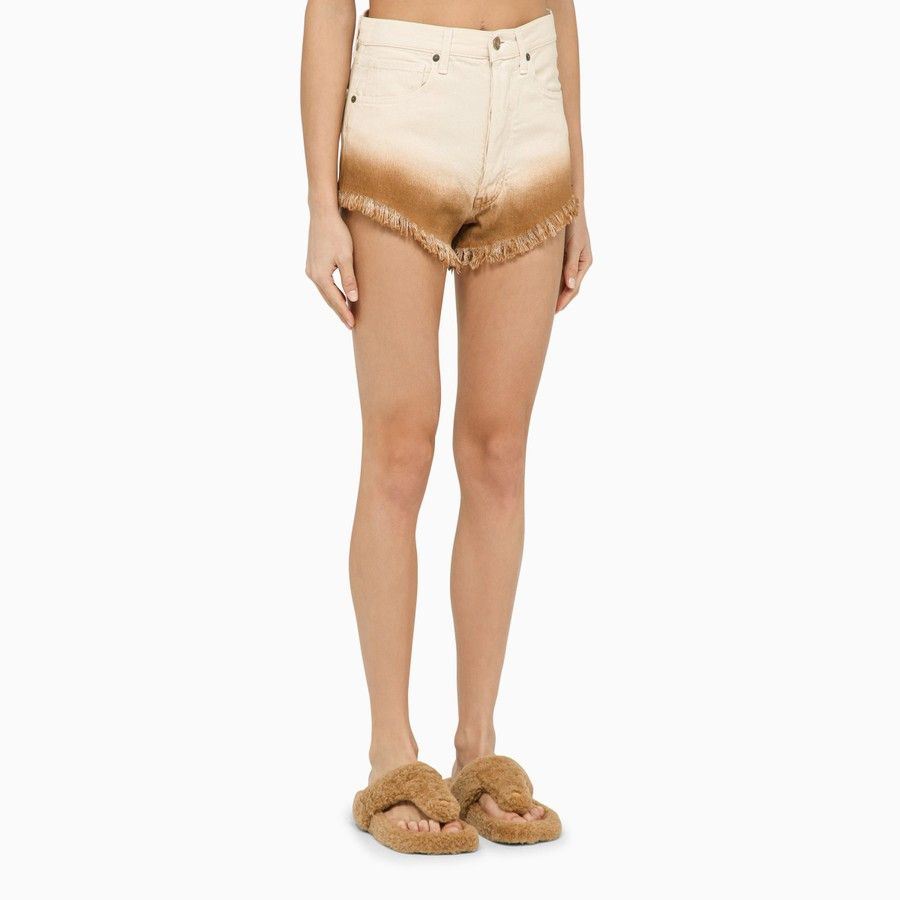 Alanui o1d2blof0724 Denim Shorts in Ivory & Beige Size 27" / US 4 / IT 40 - 3 Thumbnail