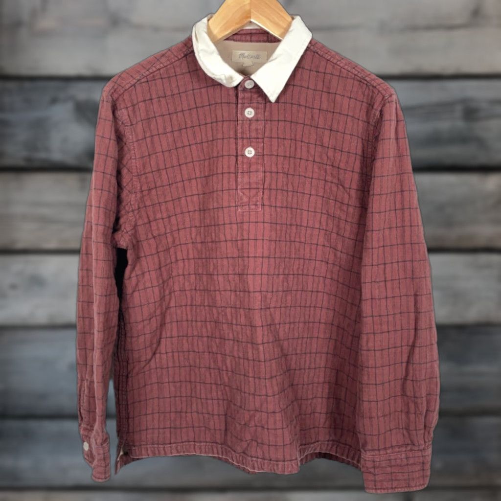 Madewell VINTAGE Madewell Quilted Rugby Shirt Men’s Large Dark Red Check Polo Long Sleeve 100% Cotton Retro 90s Preppy Womens? Size US L / EU 52-54 / 3 - 1 Thumbnail