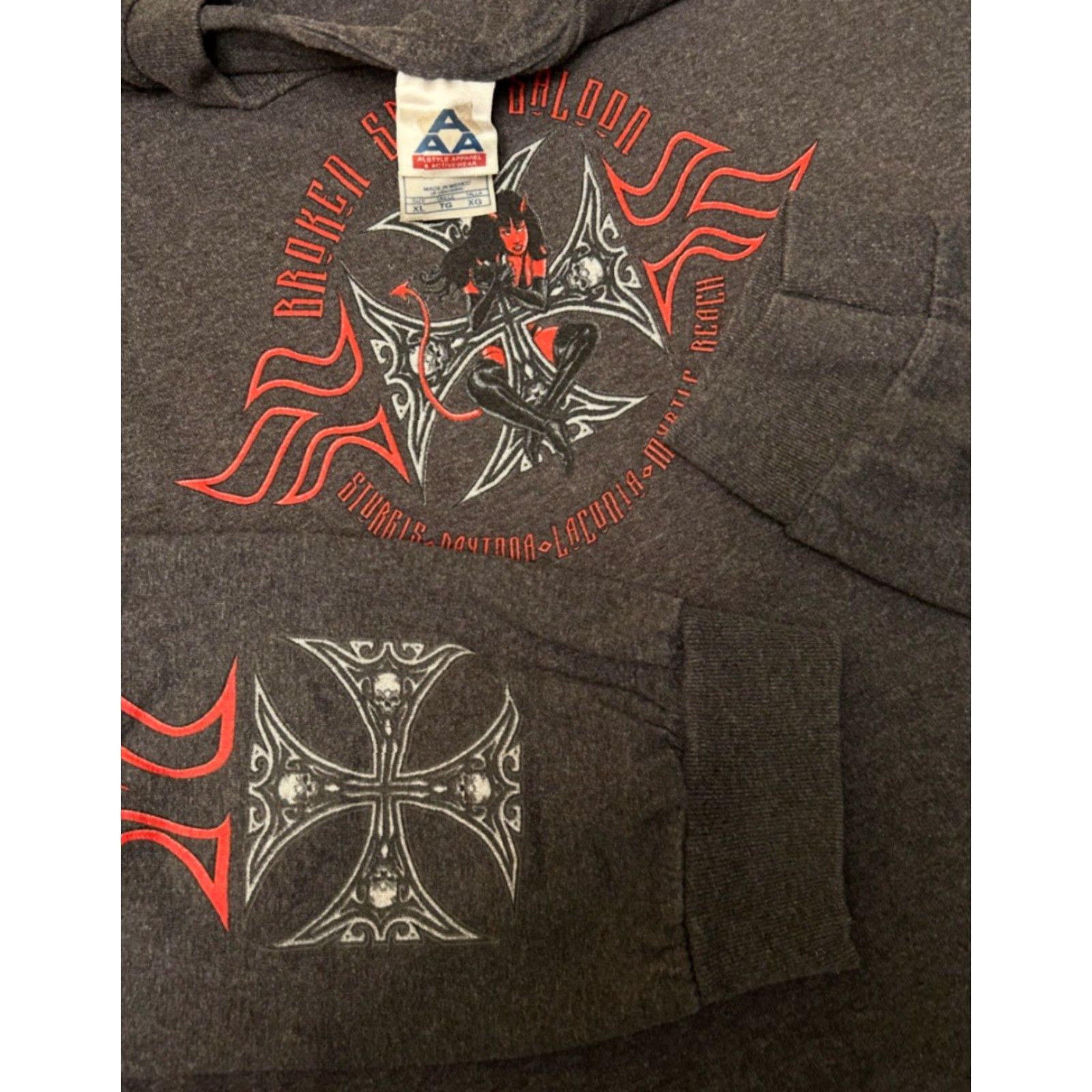 Vintage VINTAGE Broken Spoke Saloon Chrome Skull Cross Flames Biker Long Sleeve Shirt XL Mens Gray Size US XL / EU 56 / 4 - 3 Thumbnail