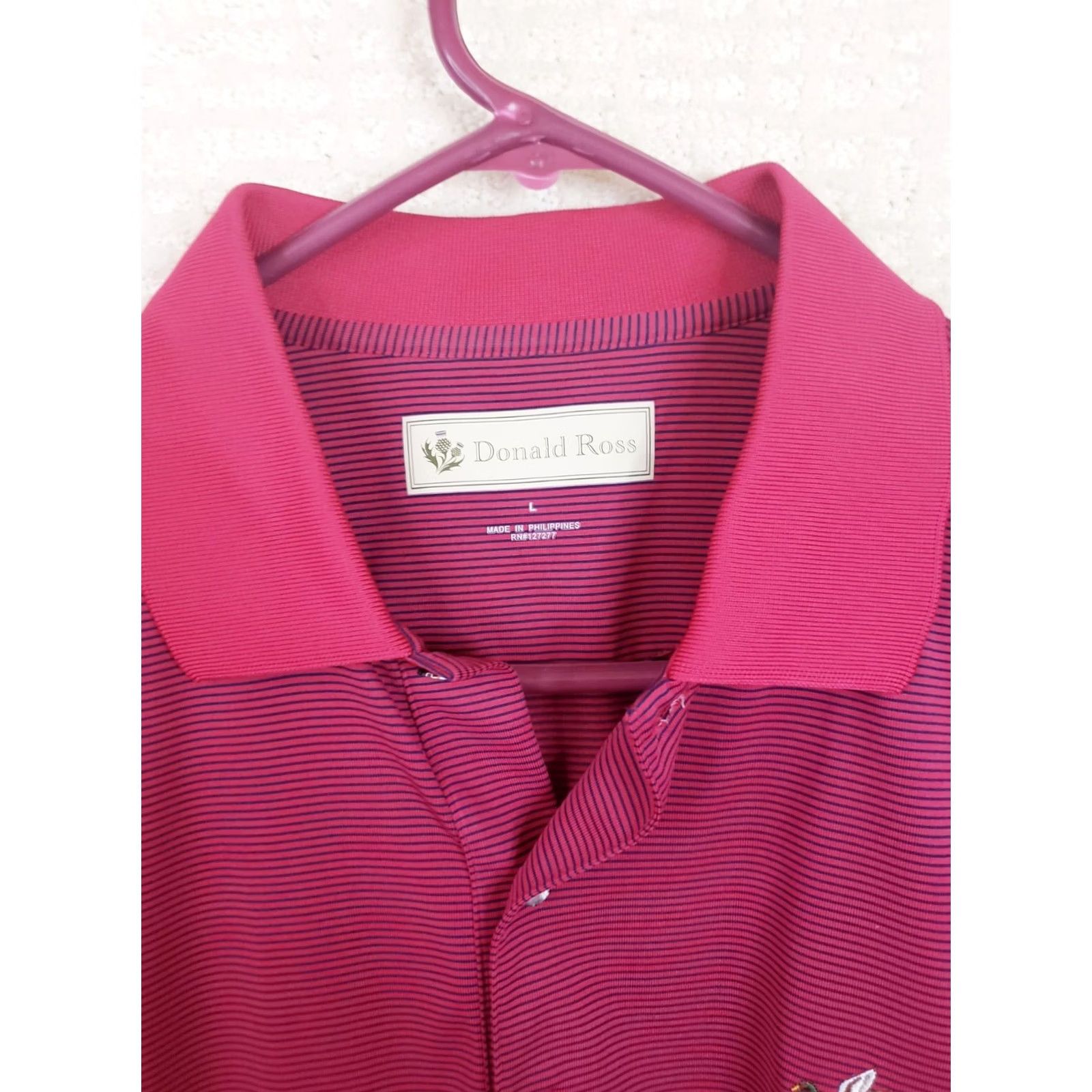 Vintage Donald Ross Golf Polo Shirt Men's L Pink Blue Striped Performance Stretch Polo Shirt Size US L / EU 52-54 / 3 - 5 Thumbnail