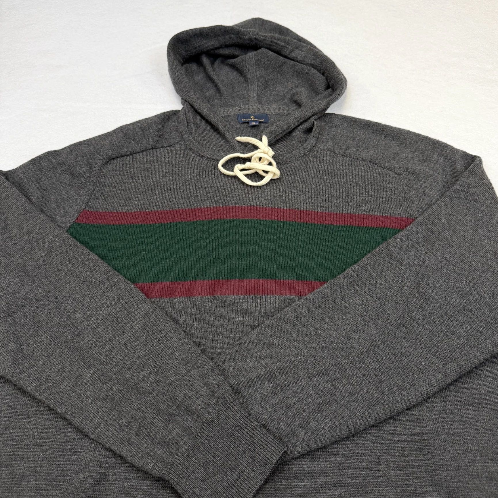 Brooks Brothers Brooks Brothers Sweater Mens XL Gray Hooded Merino Wool Stripe Knit Pullover Size US XL / EU 56 / 4 - 4 Thumbnail