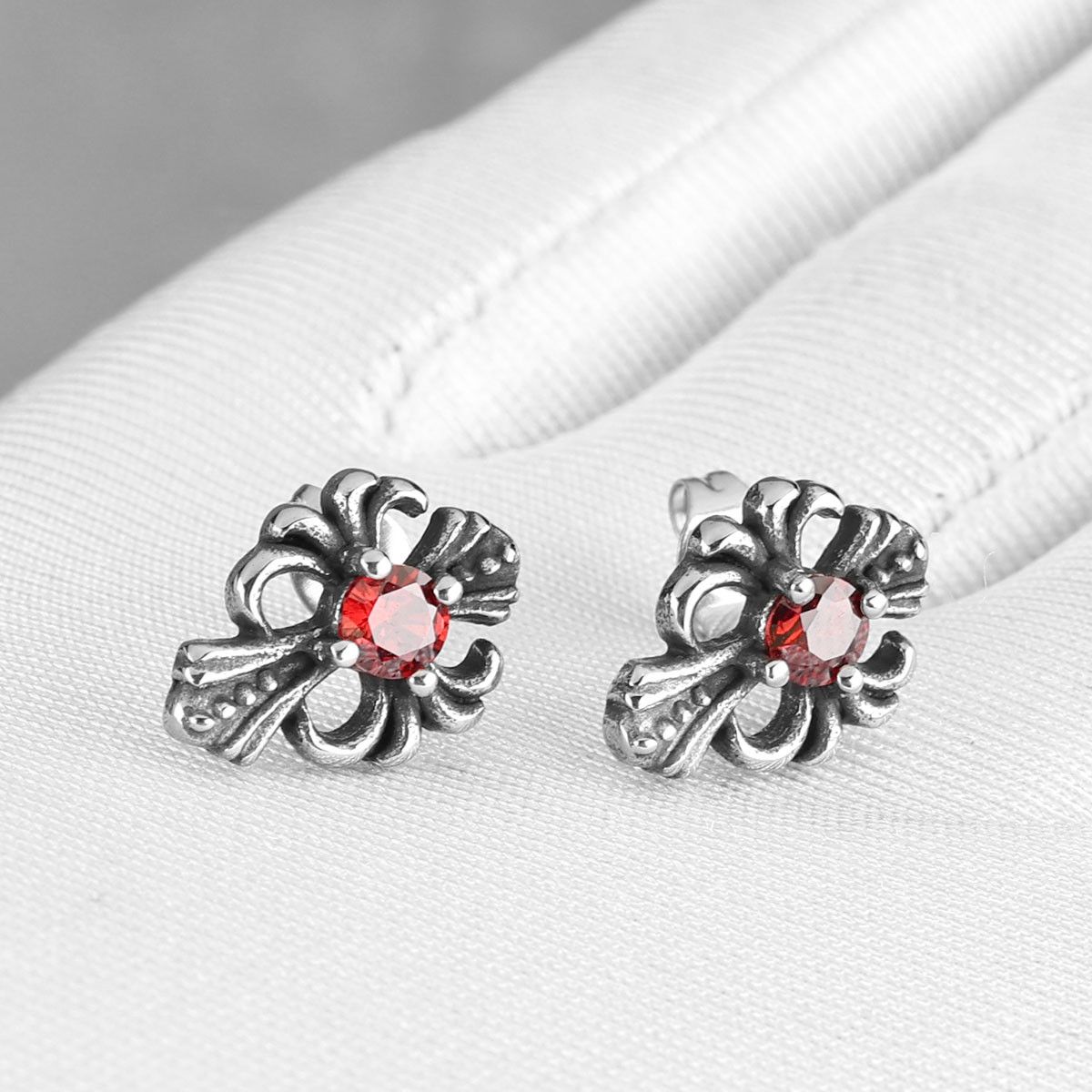 Jewelry Red Cross Stud Earrings Charm Stainless Earring Gift Size ONE SIZE - 4 Thumbnail