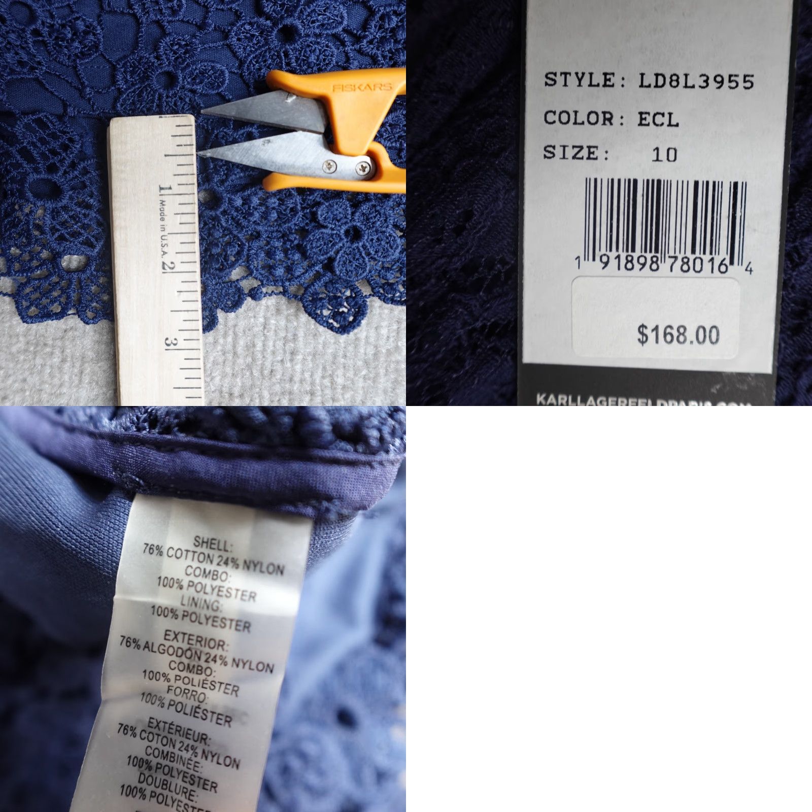 Karl Lagerfeld Karl Lagerfeld Womens Dress 10 Blue Lace Midi Shift LD8L3955 NEW Size L / US 10 / IT 46 - 8 Thumbnail