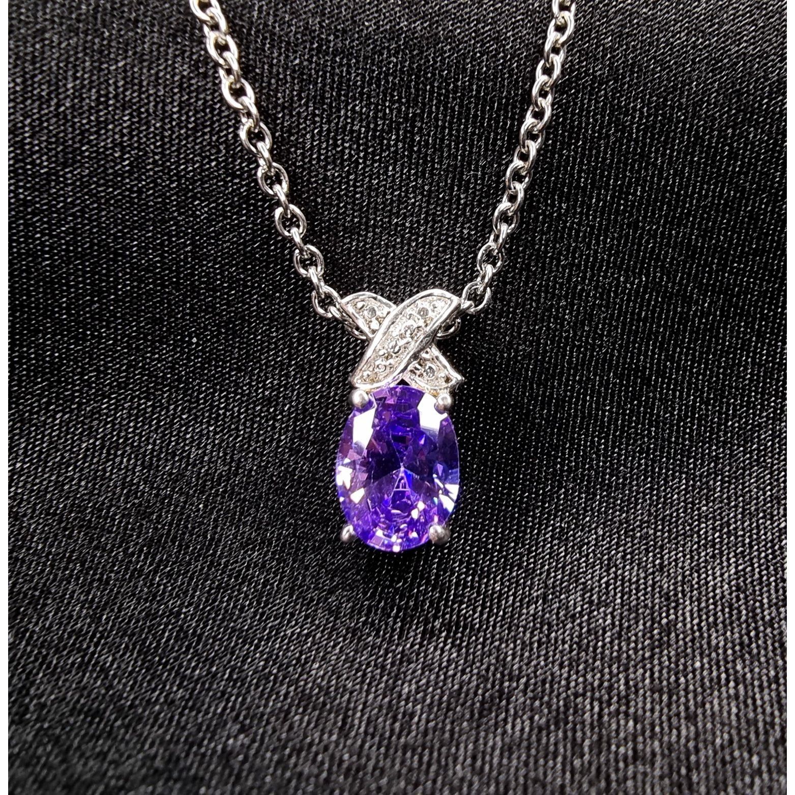 Vintage STS Signed 925 Sterling Silver Amethyst Pendant Necklace Size ONE SIZE - 4 Thumbnail