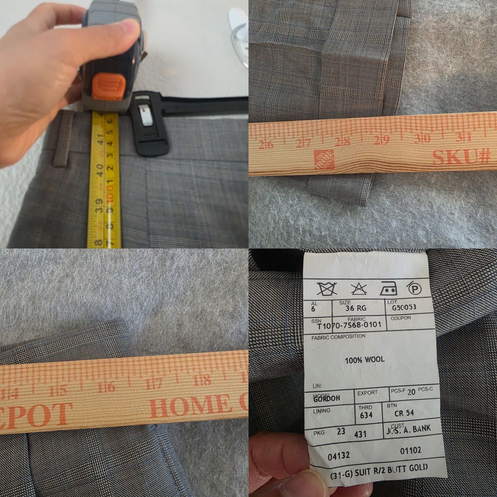 Jos. A. Bank Jos A Bank Signature Gold 2 Piece Suit Men's 42R 33W Gray Wool Plaid Windowpane Suit Size 42R - 11 Thumbnail