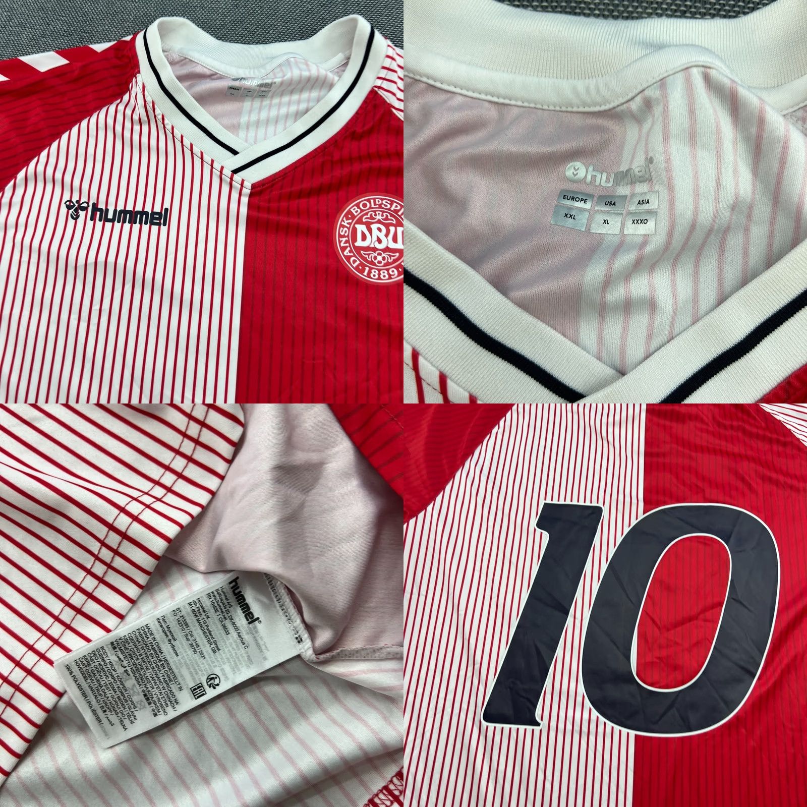 Hummel Hummel Denmark Jersey 2XL Football T-Shirt Short Sleeve Pullover Multicolor 100% Polyester Elite Retro Sports Mens Elkjaer #10 Size US XXL / EU 58 / 5 - 8 Thumbnail