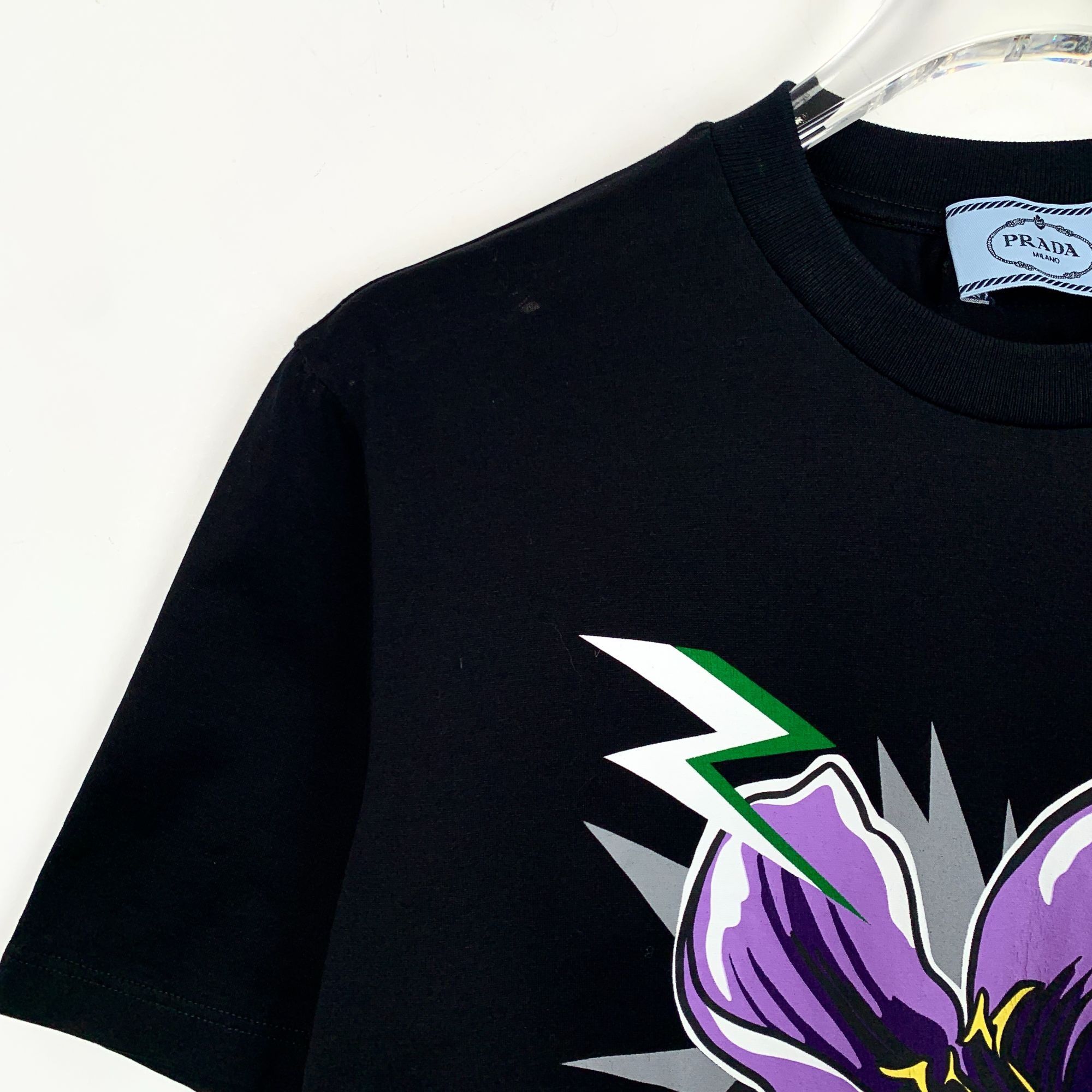 Prada Prada Black Floral Print Cotton Crew Neck Short Sleeve T-Shi Size XS / US 0-2 / IT 36-38 - 7 Thumbnail