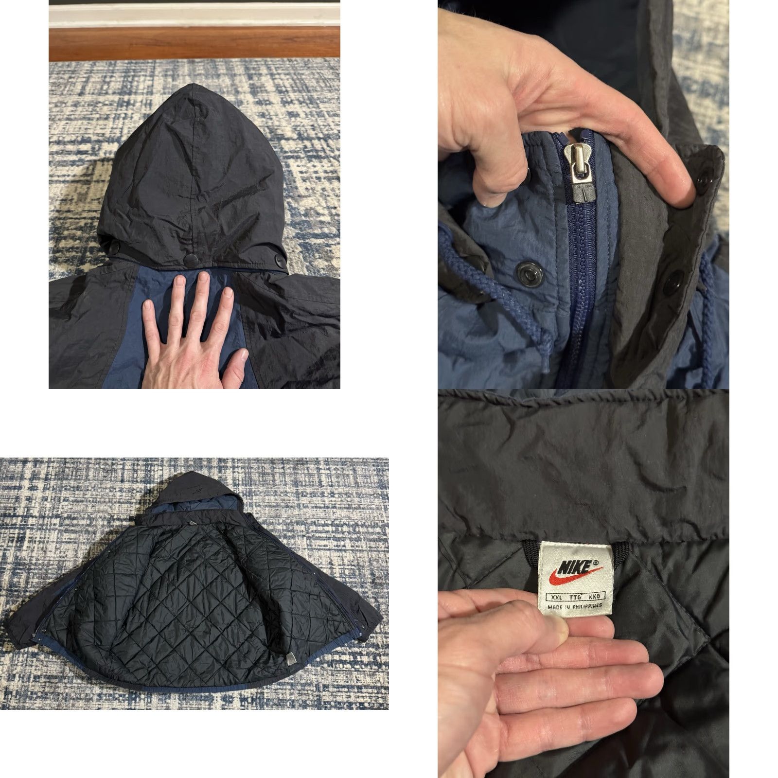 Nike VINTAGE Nike Air Big Swoosh Quilted Lined Insulated Puffer Jacket 2XL Blue Black Size US XXL / EU 58 / 5 - 8 Thumbnail