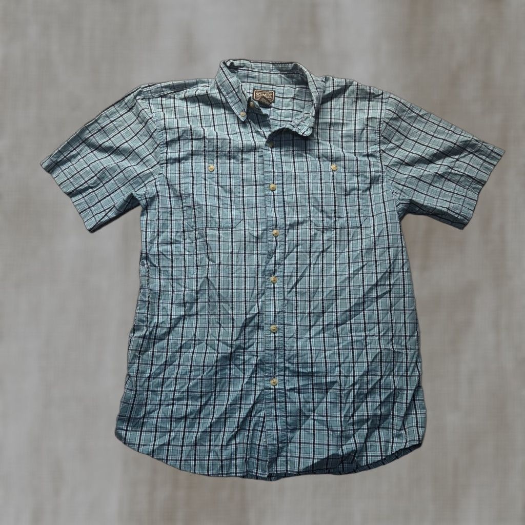 Vintage Schmidt Shirt Blue Plaid Short Sleeve Button-Up Adult Men L Large Pocketed 100% Cotton Button-Down Collar Outdoor Size US L / EU 52-54 / 3 - 1 Thumbnail