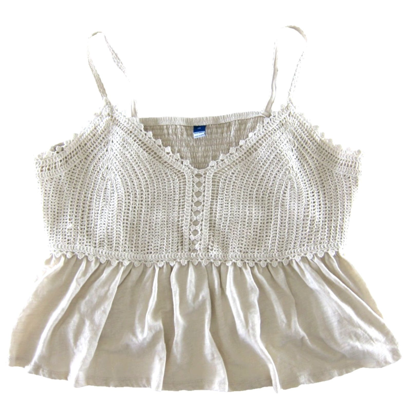 Old Navy NWT Old Navy Ivory Cotton Jersey Crochet V-Neck Tank Blouse Women 2X Size XXL / US 16-18 / IT 52-54 - 2 Thumbnail
