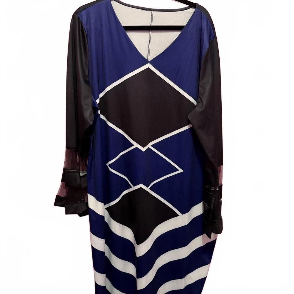 Designer Stylish Geometric Print Dress Size 4XL / US 24-26 - 2 Thumbnail