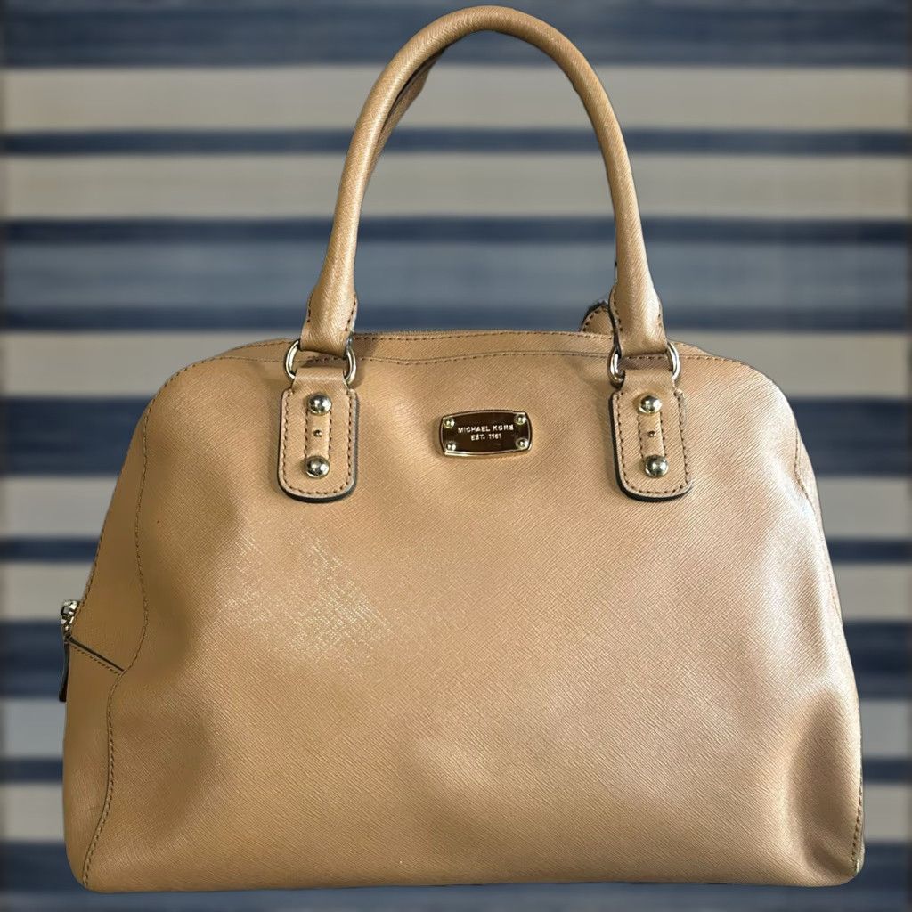Michael Kors Michael Kors Leather Satchel Bag Brown Saffiano Top Handle Dome Handbag Ladies Medium Brown Leather Satchel Bag Front Markings Inside Stains Size M / US 6-8 / IT 42-44 - 1 Thumbnail