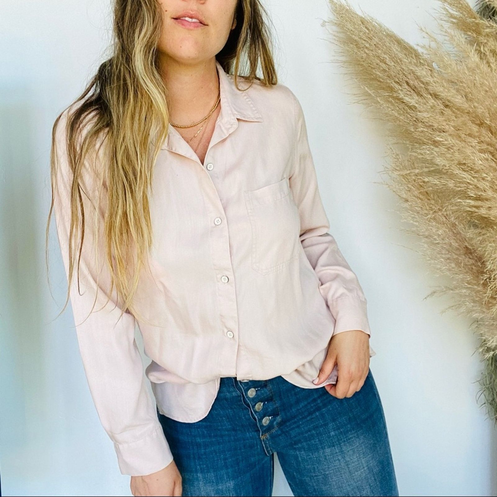 Old Navy NEW OLD NAVY Blush Soft Pink Tencel Button Shirt Top Blouse Size M / US 6-8 / IT 42-44 - 1 Thumbnail
